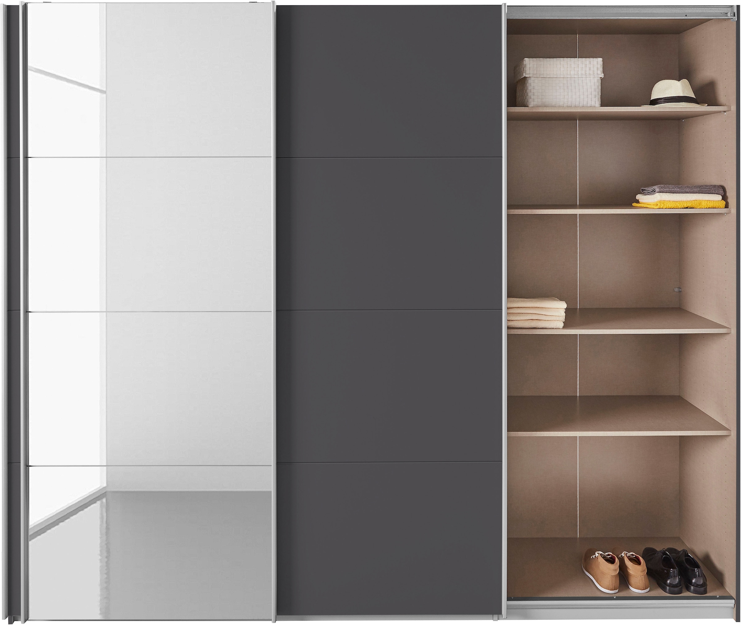 rauch Schwebetürenschrank »Kleiderschrank Schrank Garderobe Wäscheschrank TOMA«, inkl. Regaleinsatz sowie zusätzlichen Einlegeböden MADE IN GERMANY