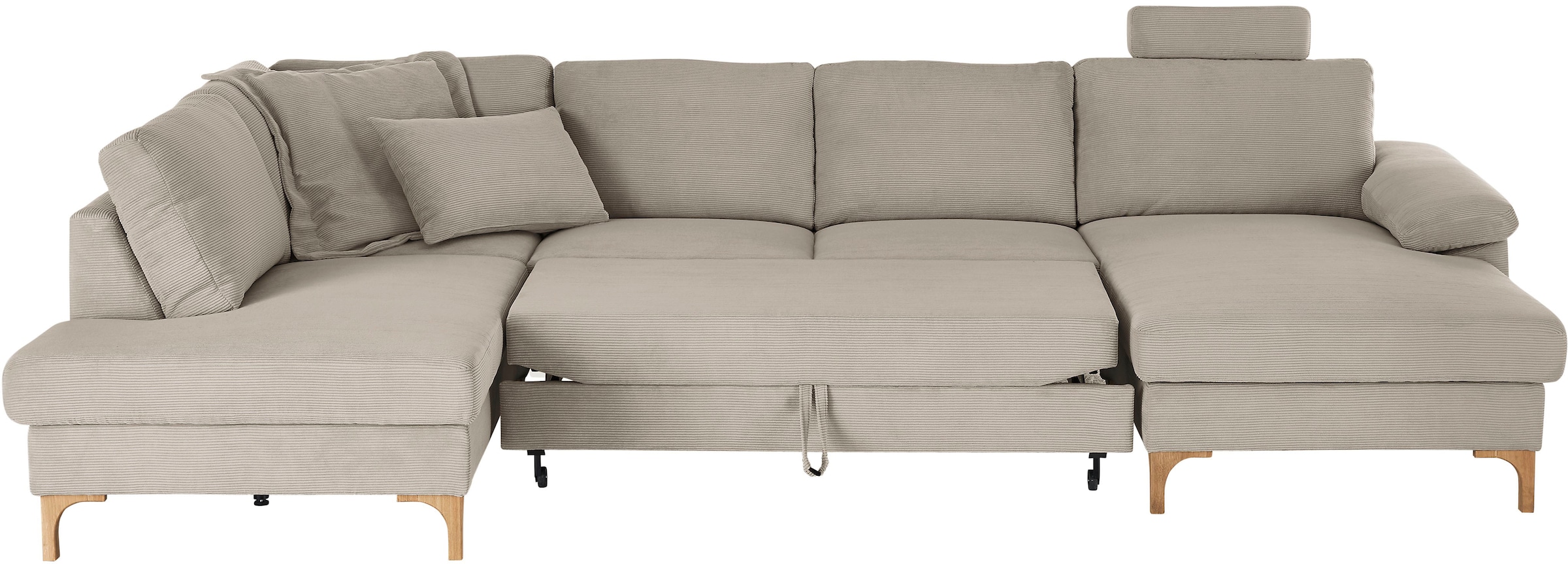 3C Candy Wohnlandschaft »Lecce, wahlweise PUR-Schaumstoff oder Tonnentaschenfederkern U-Form« Bettkasten in Umbauecke und Longchair, sowie Querschläfer im 2-Sitzer