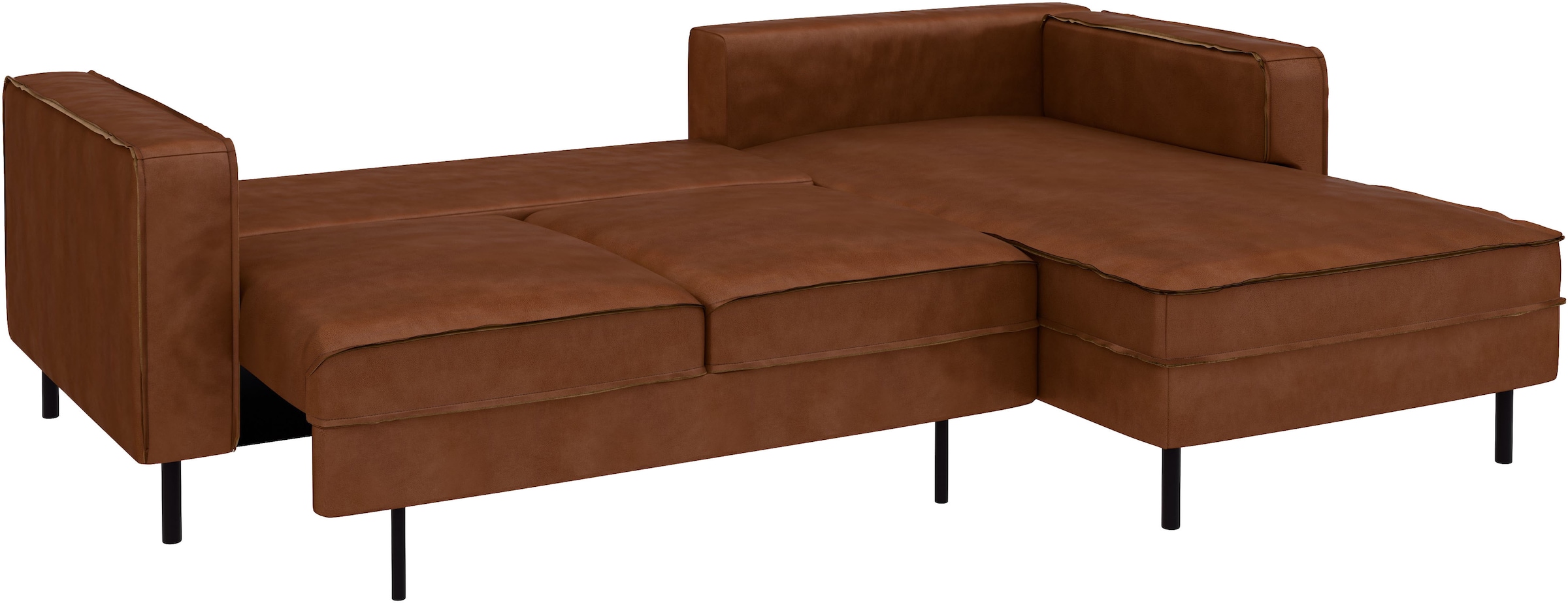 Places of Style Ecksofa »Watkins, wahlweise mit Schlaffunktion/Bettkasten, moderne offene Naht«, Recamiere beidseitig montierbar, L-Form, Breite 232 cm