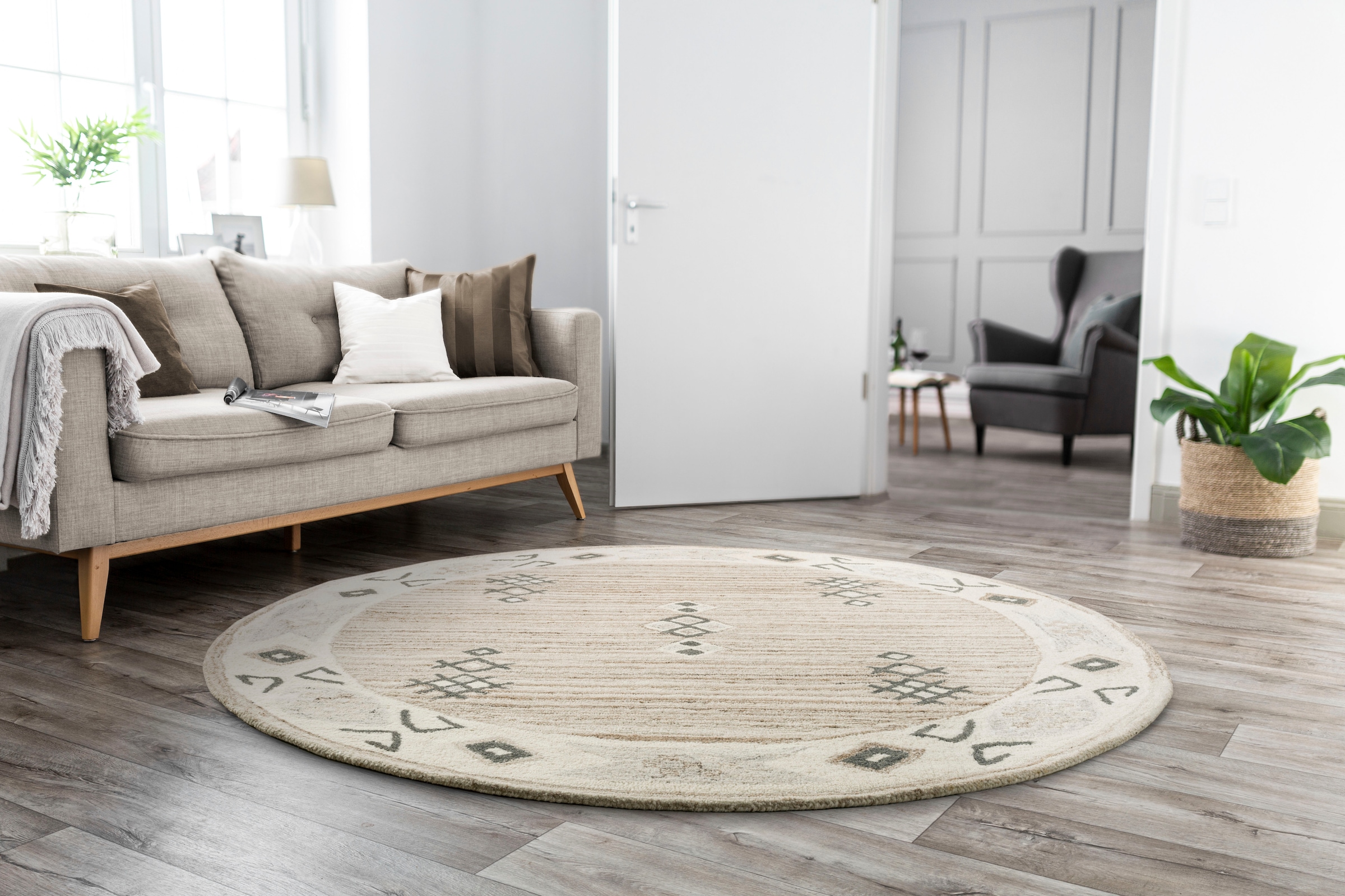 THEKO Wollteppich »Royal Berber«, rund, 18 mm Höhe, Berber Optik, reine Wolle, ideal im Wohnzimmer & Schlafzimmer