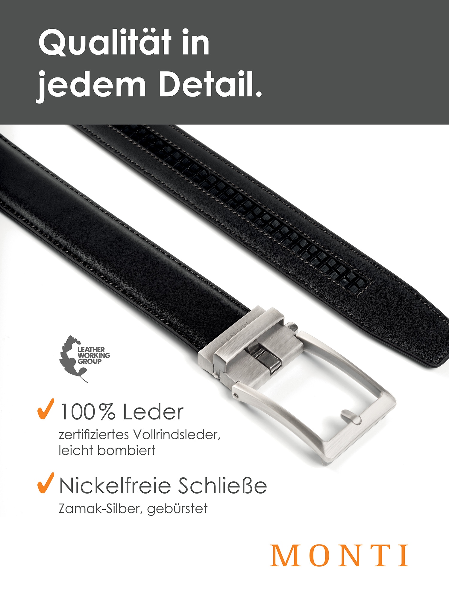 MONTI Ledergürtel, 3,5 cm breit, Klassisch-Business, Automatikschließe - Passt immer