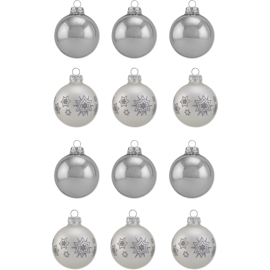 Thüringer Glasdesign Weihnachtsbaumkugel »Silber Glanz, Weihnachtsdeko, Christbaumschmuck, Christbaumkugeln Glas«, (Set, 12 St.)
