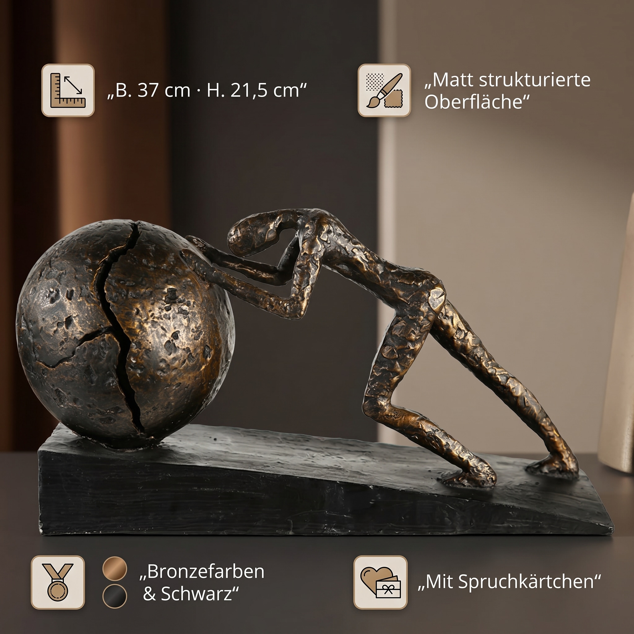Casablanca by Gilde Dekofigur »Skulptur Heavy Ball« Dekoobjekt, Höhe 22 cm, mit Spruchanhänger, Wohnzimmer