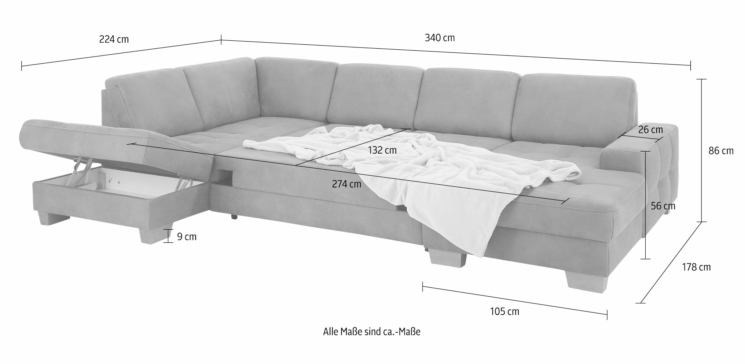 Home affaire Wohnlandschaft »Puccini U-Form«, mit Federkern, Sitztiefenverstellung, Kontrastnaht