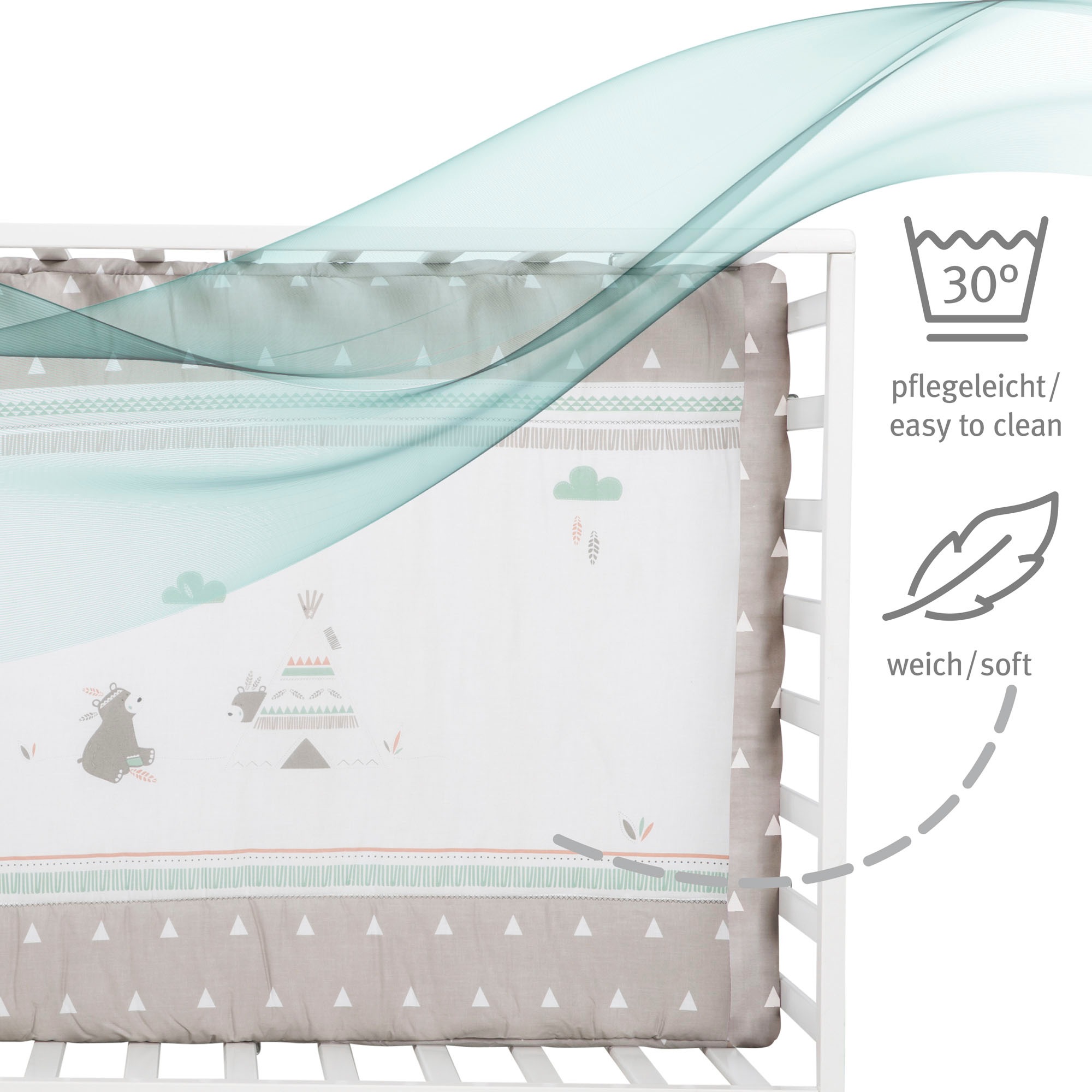 roba® Laufgitter »Indibär weiß, 100x75 cm«, bis 15 kg, mit Stoffeinlage