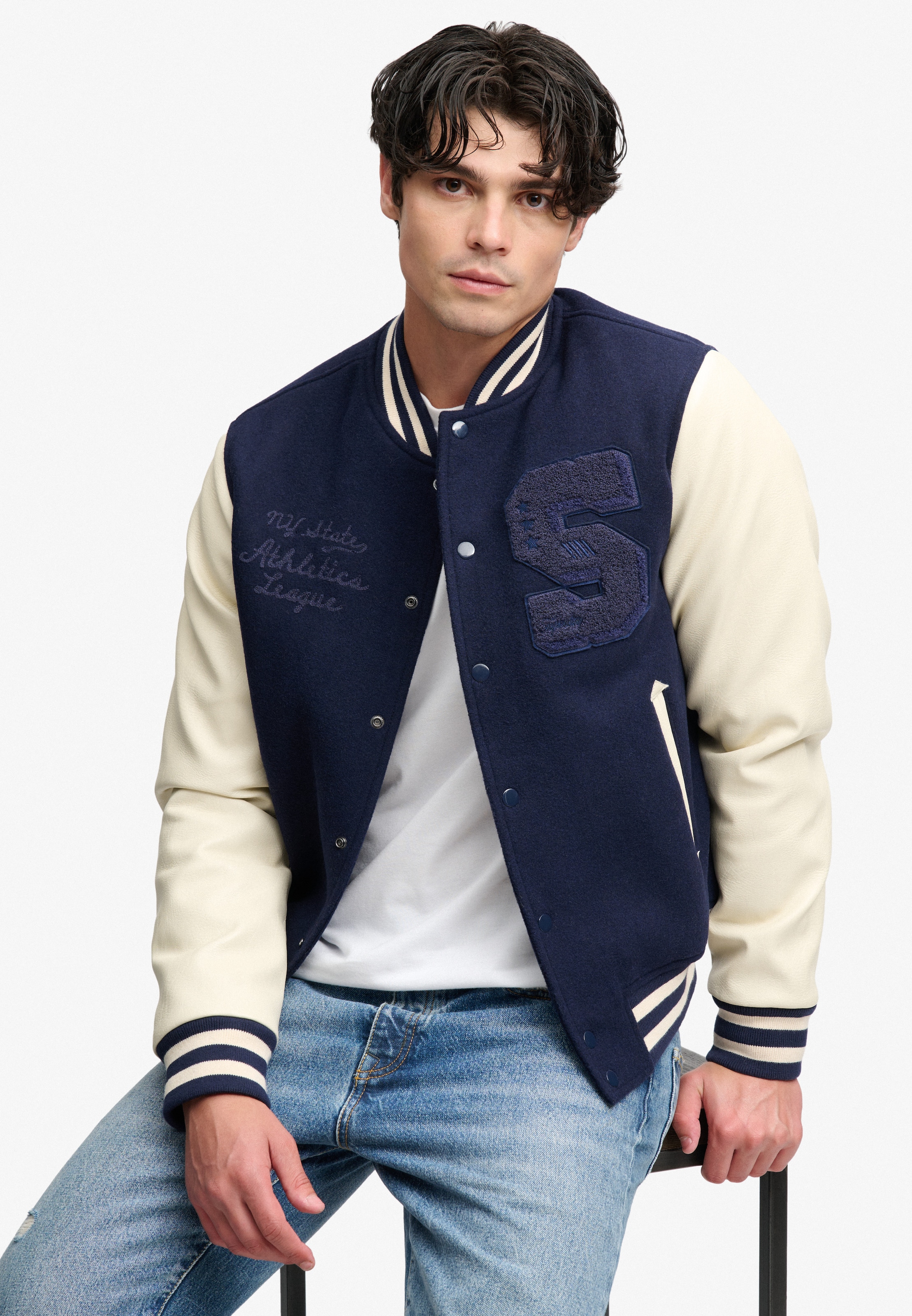 Superdry Collegejacke »VINTAGE PATCHED VARSITY JKT« Materialmix, relaxed fit