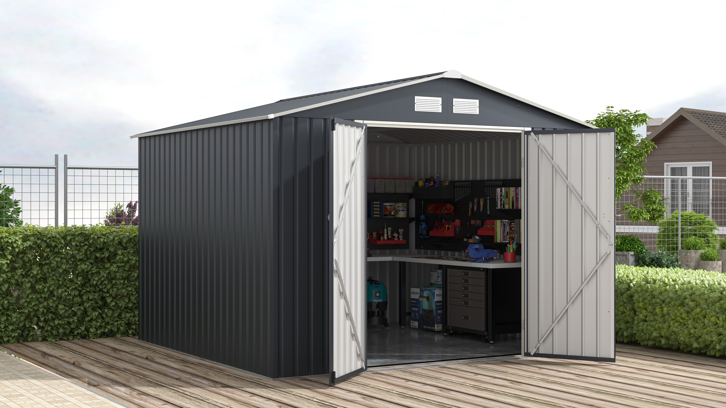 KONIFERA, Gerätehaus »Toledo« wetterfest und langlebig, nahezu wartungsfrei, anthrazit -beige, Metall, anthrazit -beige