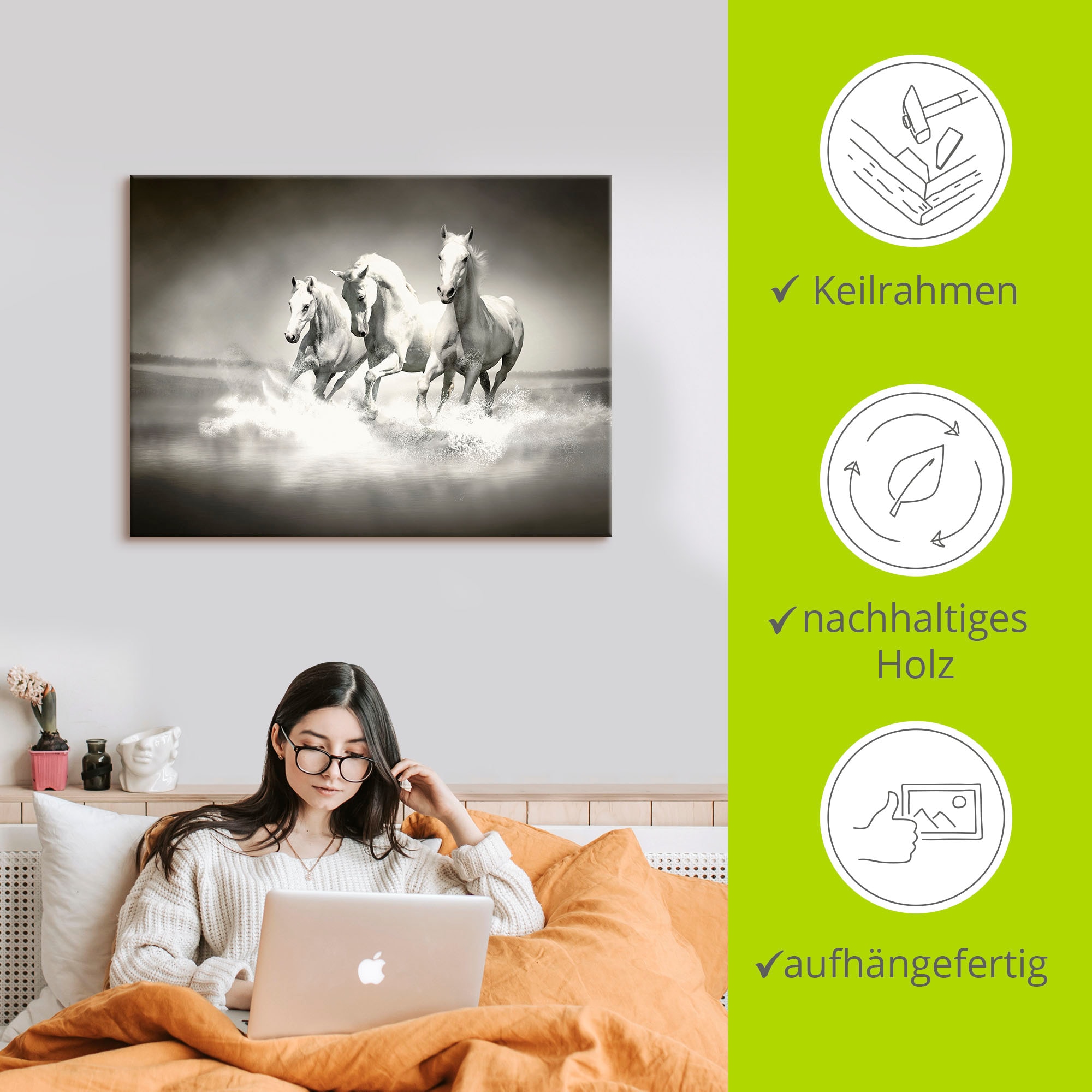 Artland Leinwandbild »Herde von weißen Pferden« Haustiere 1 Stk. tlg. auf Holzrahmen gespannt