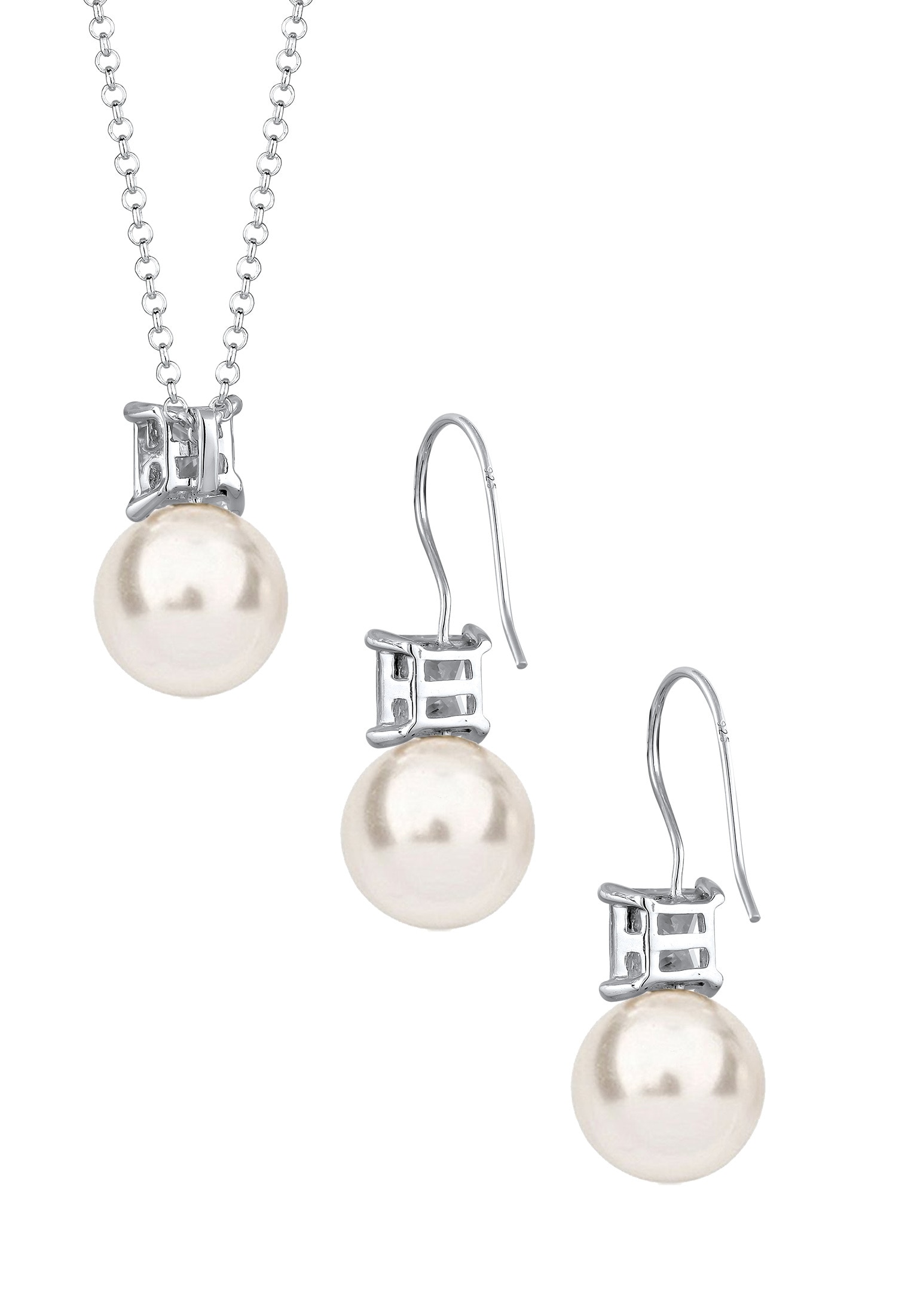 Nenalina Ohrring und Ketten Set »Schmuckset Zirkonia Synthetische Perle 925 Silber« ()