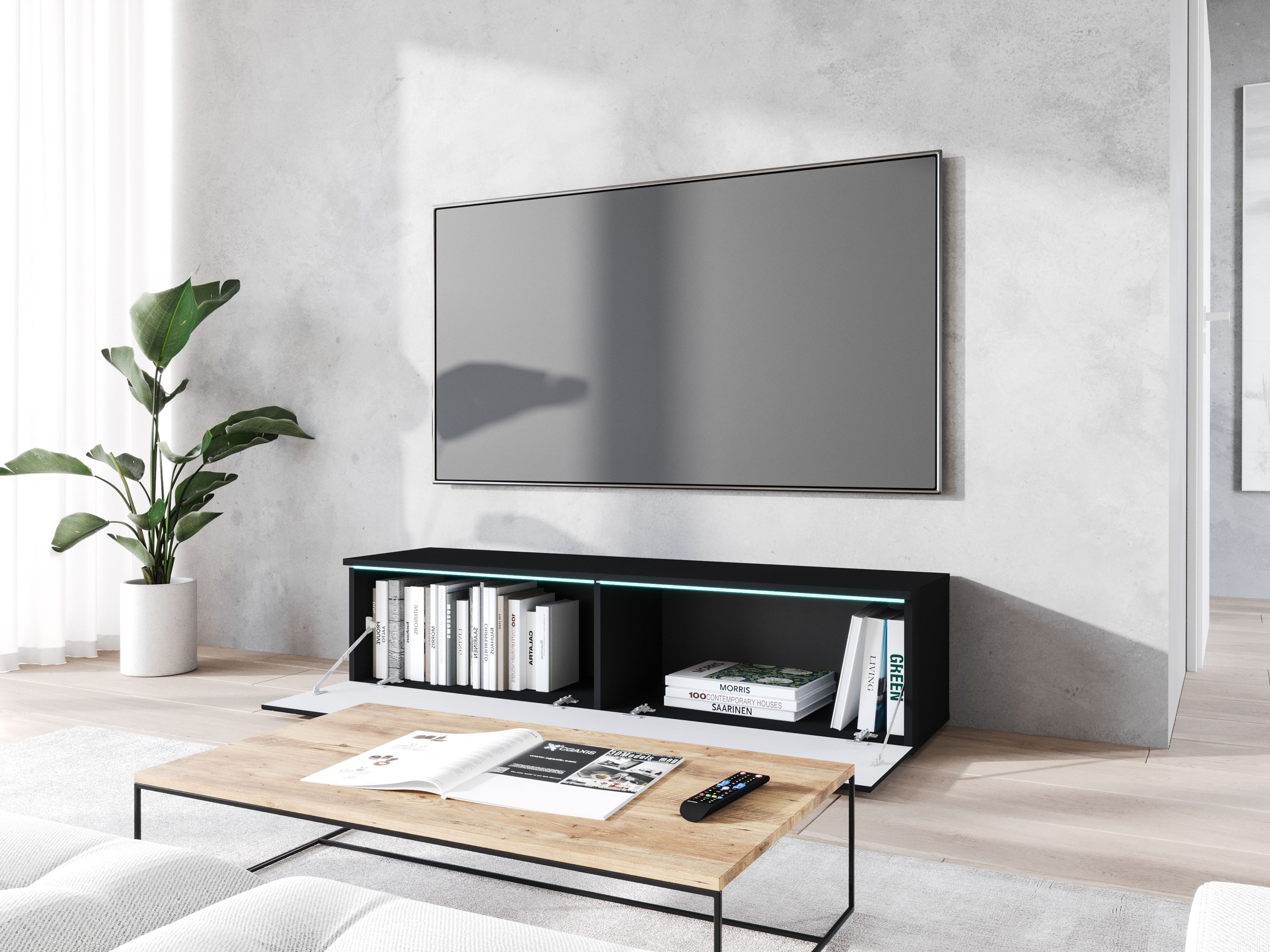 INOSIGN Lowboard »wahlweise mit oder ohne Beleuchtung« 1 Stk. tlg. 140 cm TV-Board ohne Griffe, mit viel Stauraum, stehend und hängend
