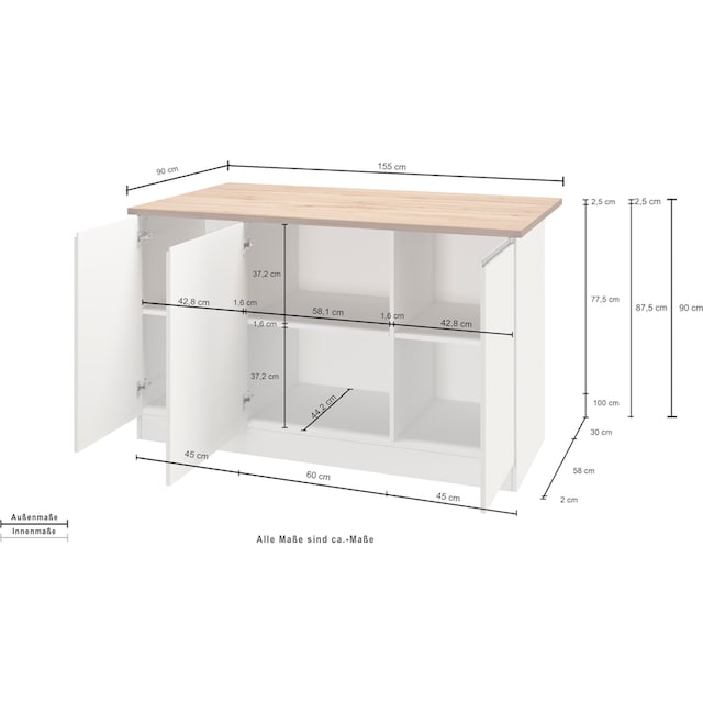 Tecnos Küche »Sole, Kücheninsel«, Breite 155 cm, 3 Türen kaufen | UNIVERSAL