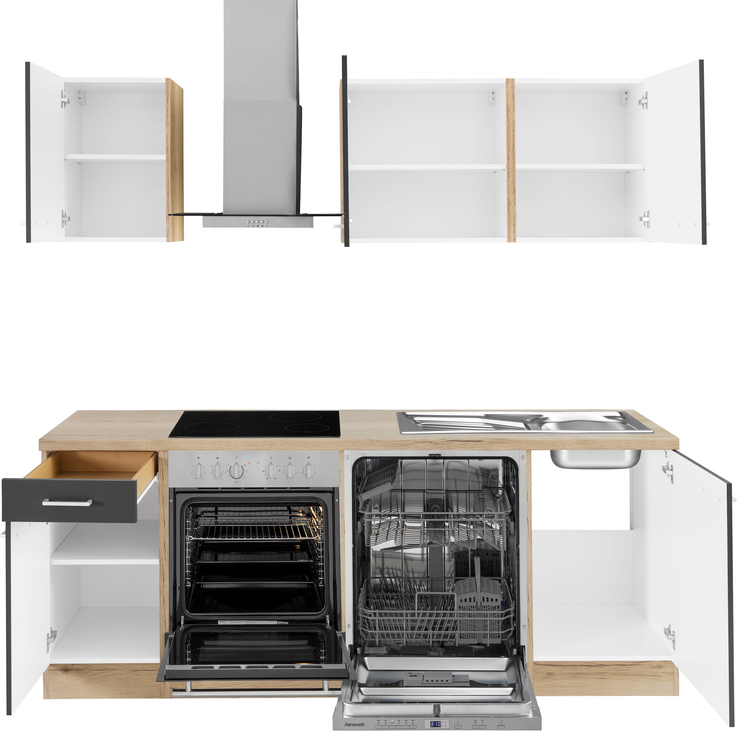 OPTIFIT Küchenzeile »Iver«, 210 cm Geschirrspüler vollintegrierbaren Raten Elektrogeräte ohne auf der mit HANSEATIC, inkl. Marke oder breit, kaufen wahlweise