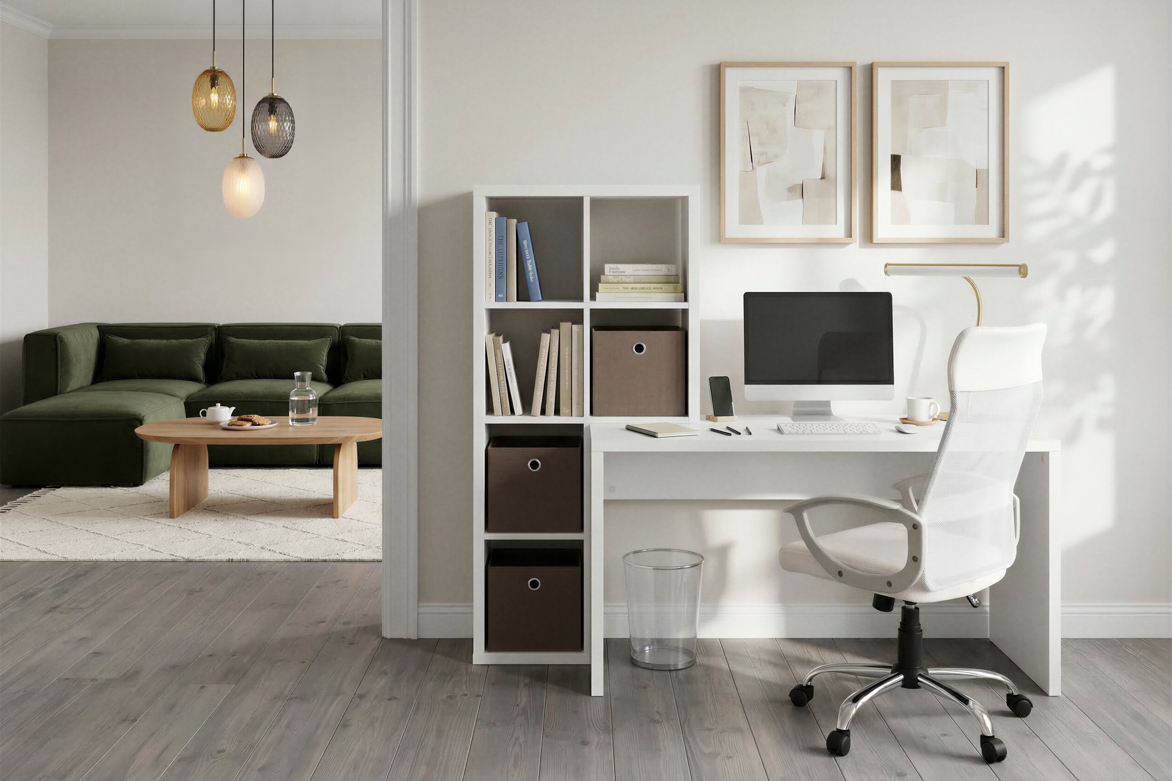 OTTO home Regal-Schreibtisch »Triest, Computertisch mit Raumtrenner, Breite 156 cm« , Regalelement flexibel montierbar, 6 Fächer, Tischbreite 120 cm