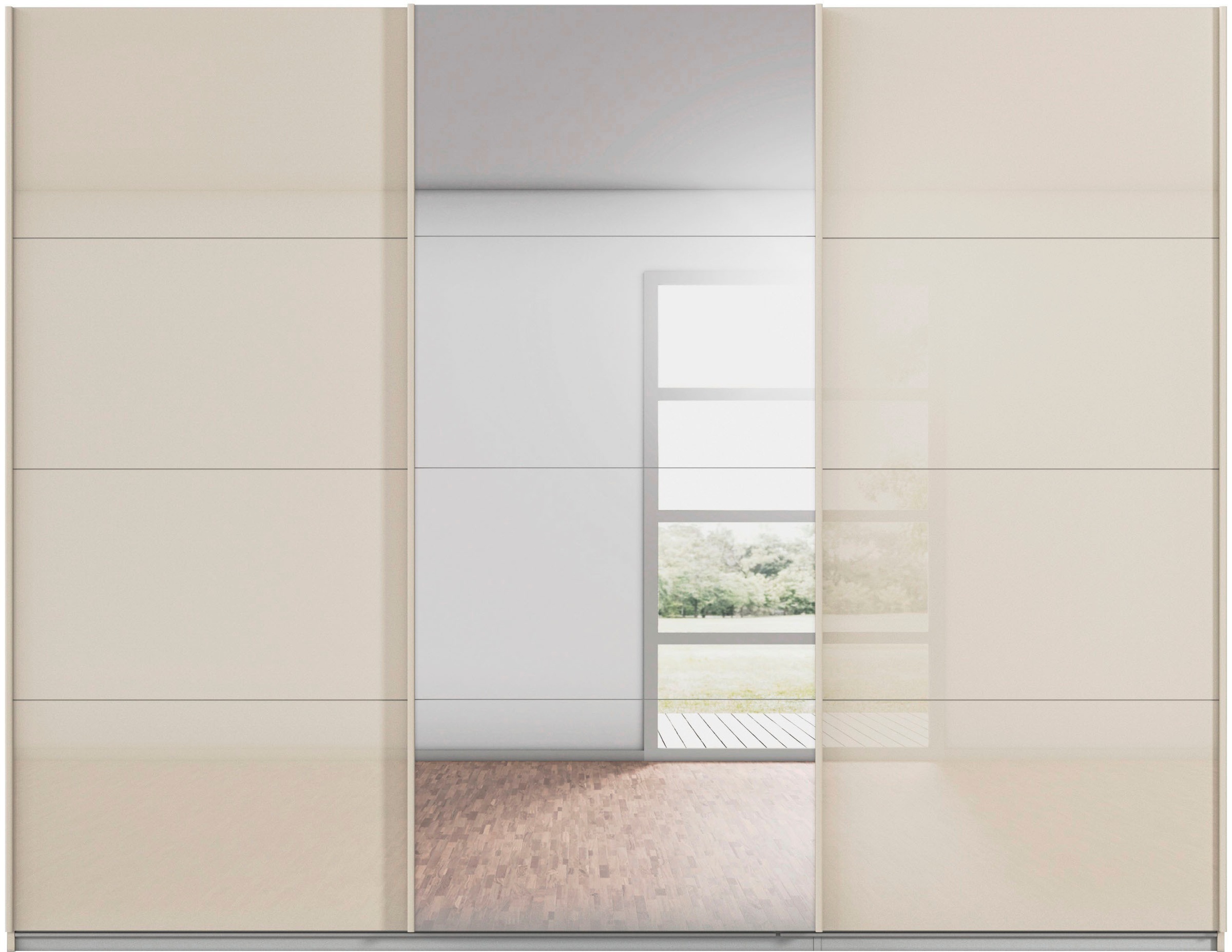 rauch Schwebetürenschrank »Kleiderschrank Kleiderschränke Schrank Garderobe AGORDO mit Glasfront«, durchdachte Innenausstattung, in 4 Breiten und 2 Höhen MADE IN GERMANY