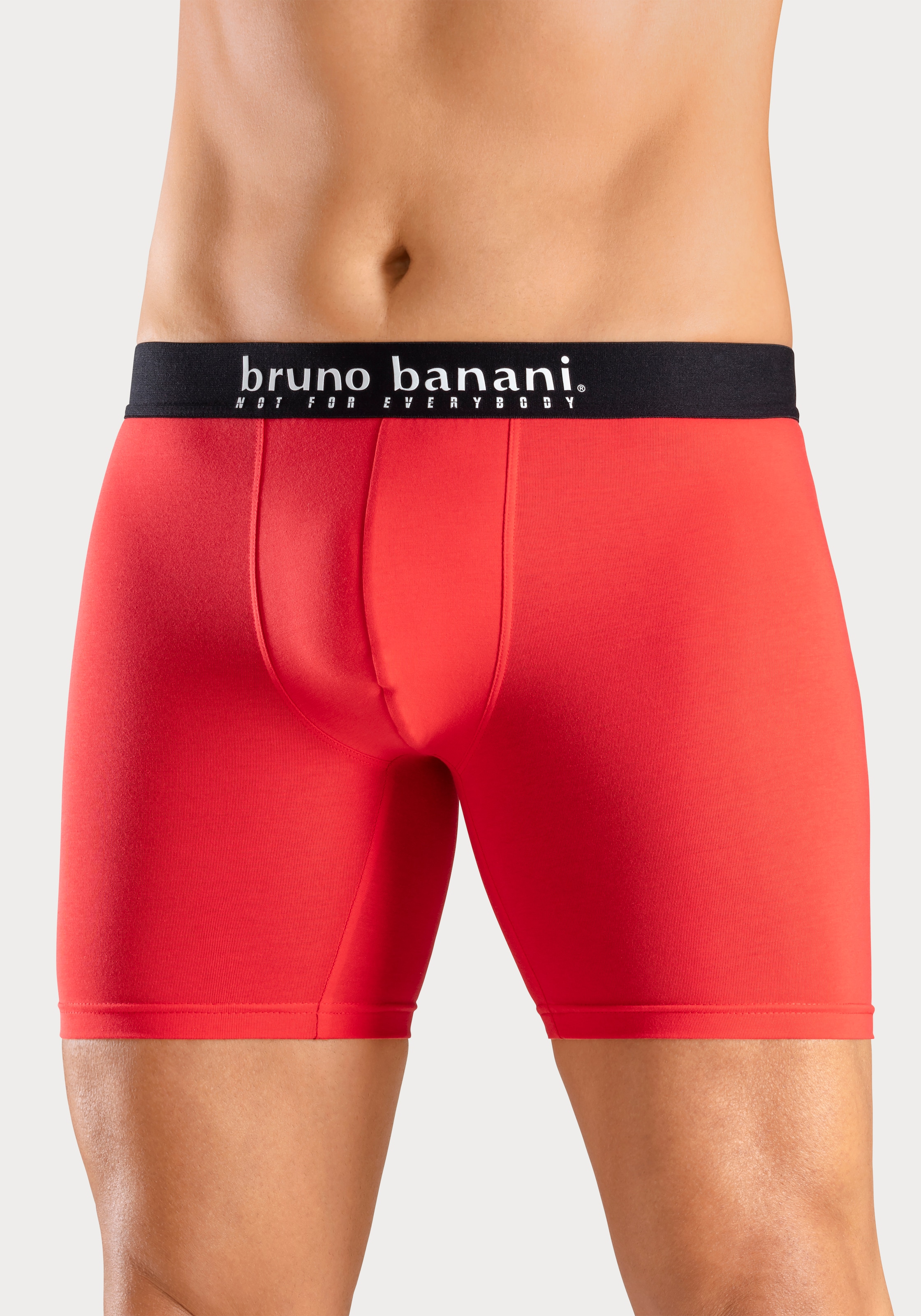 Bruno Banani Langer Boxer Packung, 4er-Pack, 4 Stk. Langes Bein, Palmendruck und unifarben aus Baumwollmischung