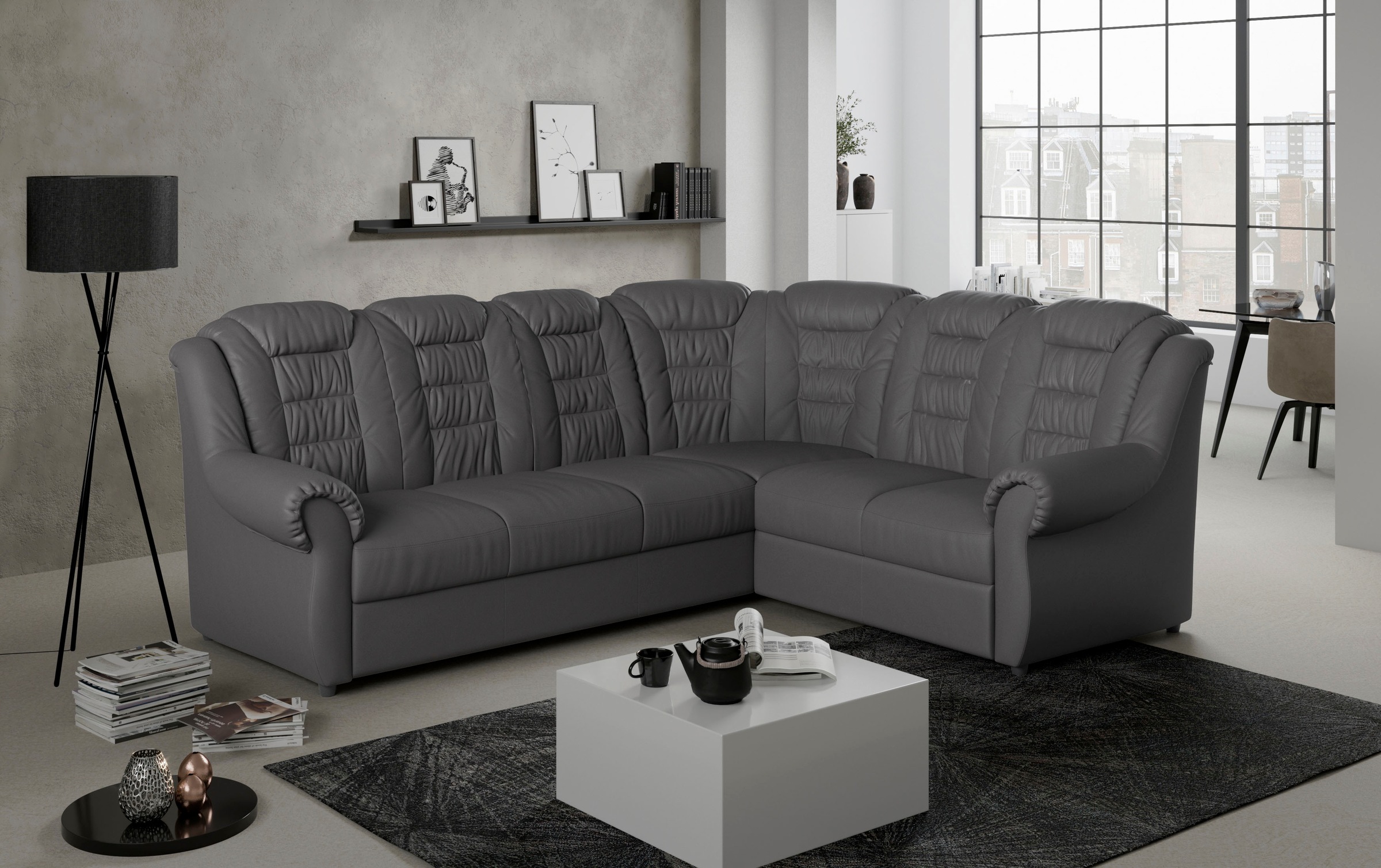 Home affaire Ecksofa »Boston L-Form«, mit hoher Rückenlehne, wahlweise mit Bettfunktion & Stauraum