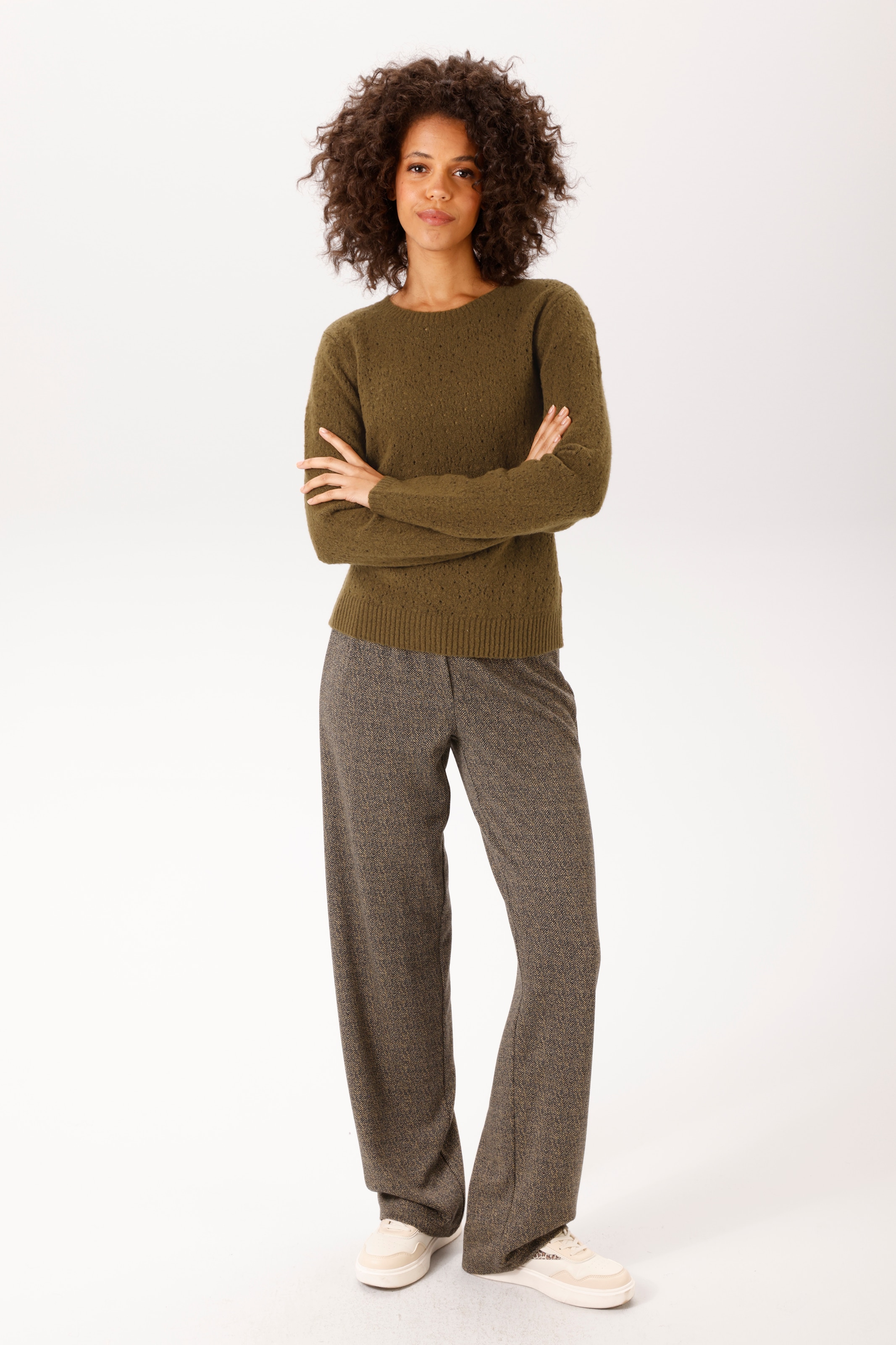 Aniston CASUAL Strickpullover im Ajour-Muster und kleinen, eingestrickten Quadraten- NEUE KOLLEKTION
