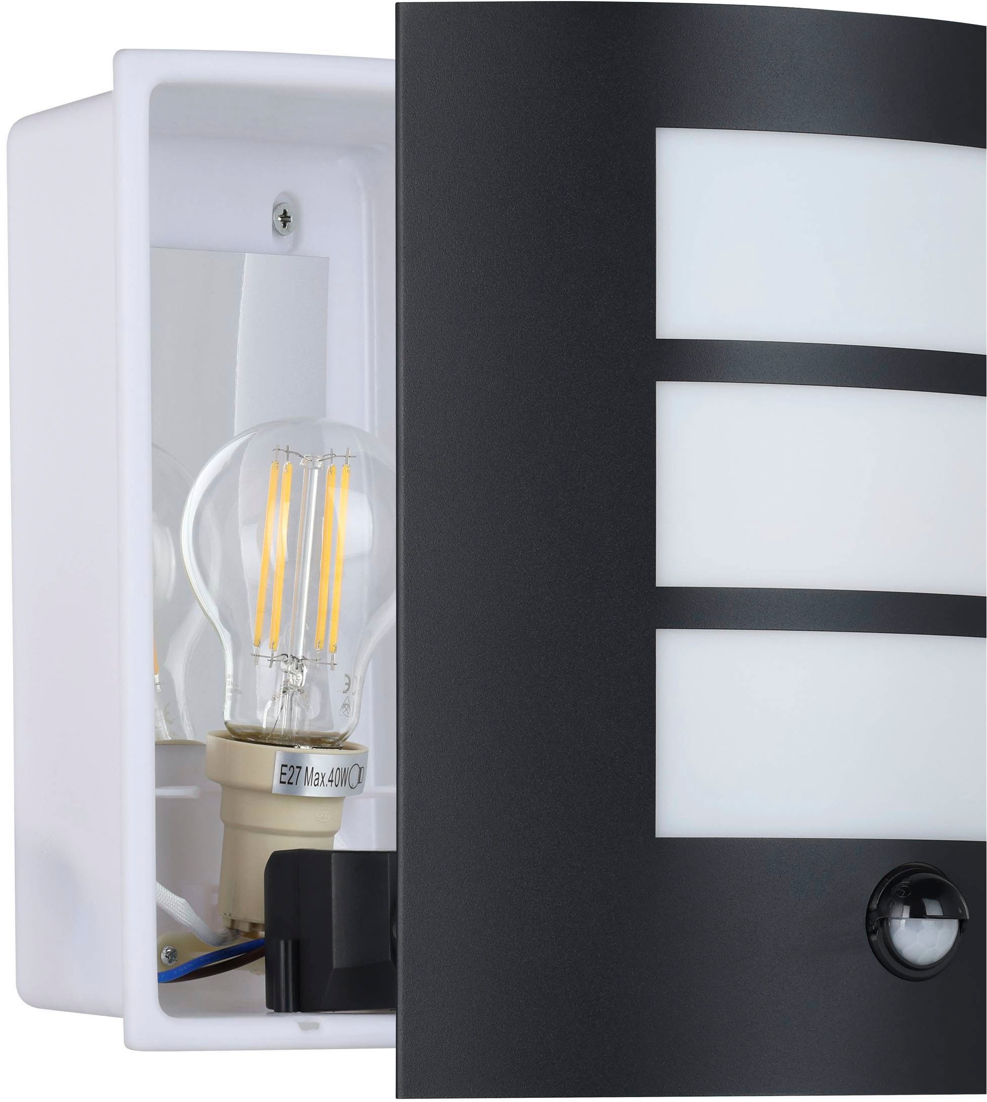 EGLO Wandleuchte »City Wandlampe, Außenleuchte, Stahl und Kunststoff, E27, IP44, Lampe« E27 1 Stk. Wand-/Deckenleuchte - L23,5 x H26 x AL11 cm - schwarz - 1X40W exkl.