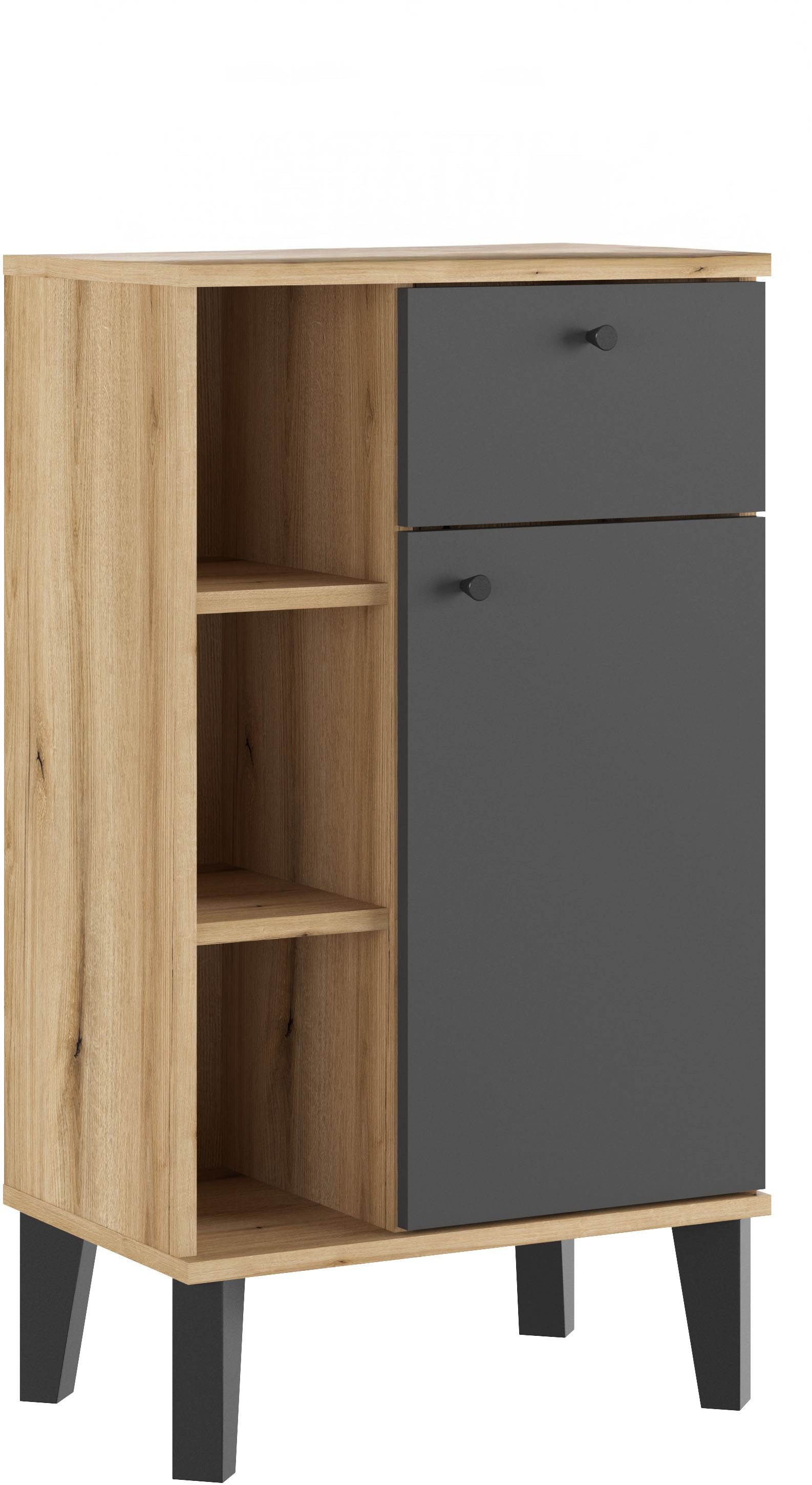 INOSIGN Midischrank »Oslo, Badschrank mit Knopfgriff, Schrank im skandinavischen Design«, in der Türfarbe Weiß oder Grau verfügbar, ausreichend Stauraum