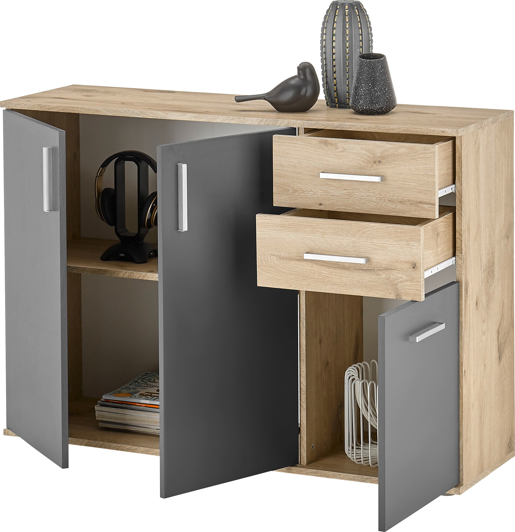 HBZ Kommode »BC-Drift-2, Sideboard Stellmaß BxHxT 120x84x35 cm« 1 Stk. tlg. Kommode mit 3 Türen, 2 Schubkästen und 1 Einlegeboden