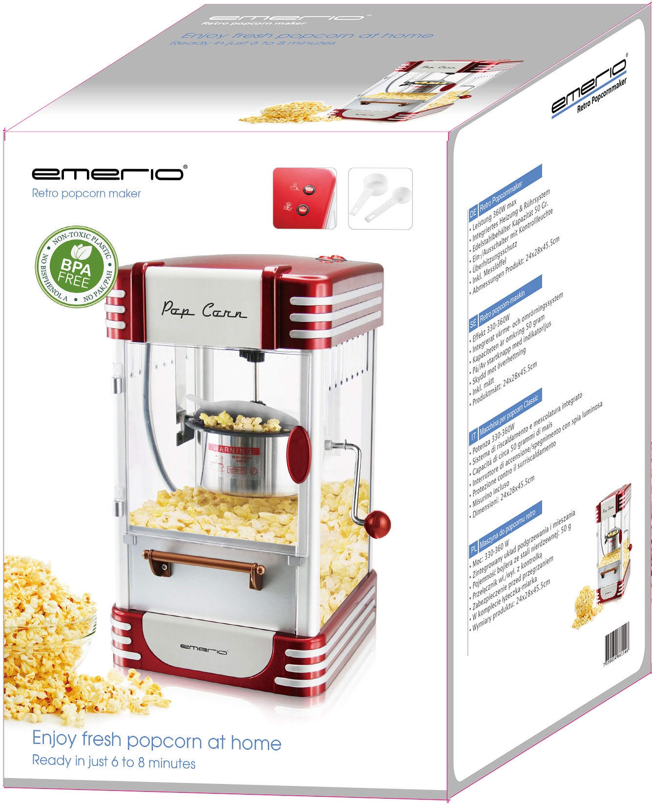 Emerio Popcornmaschine POM-120650 mit 3 Jahren XXL Garantie