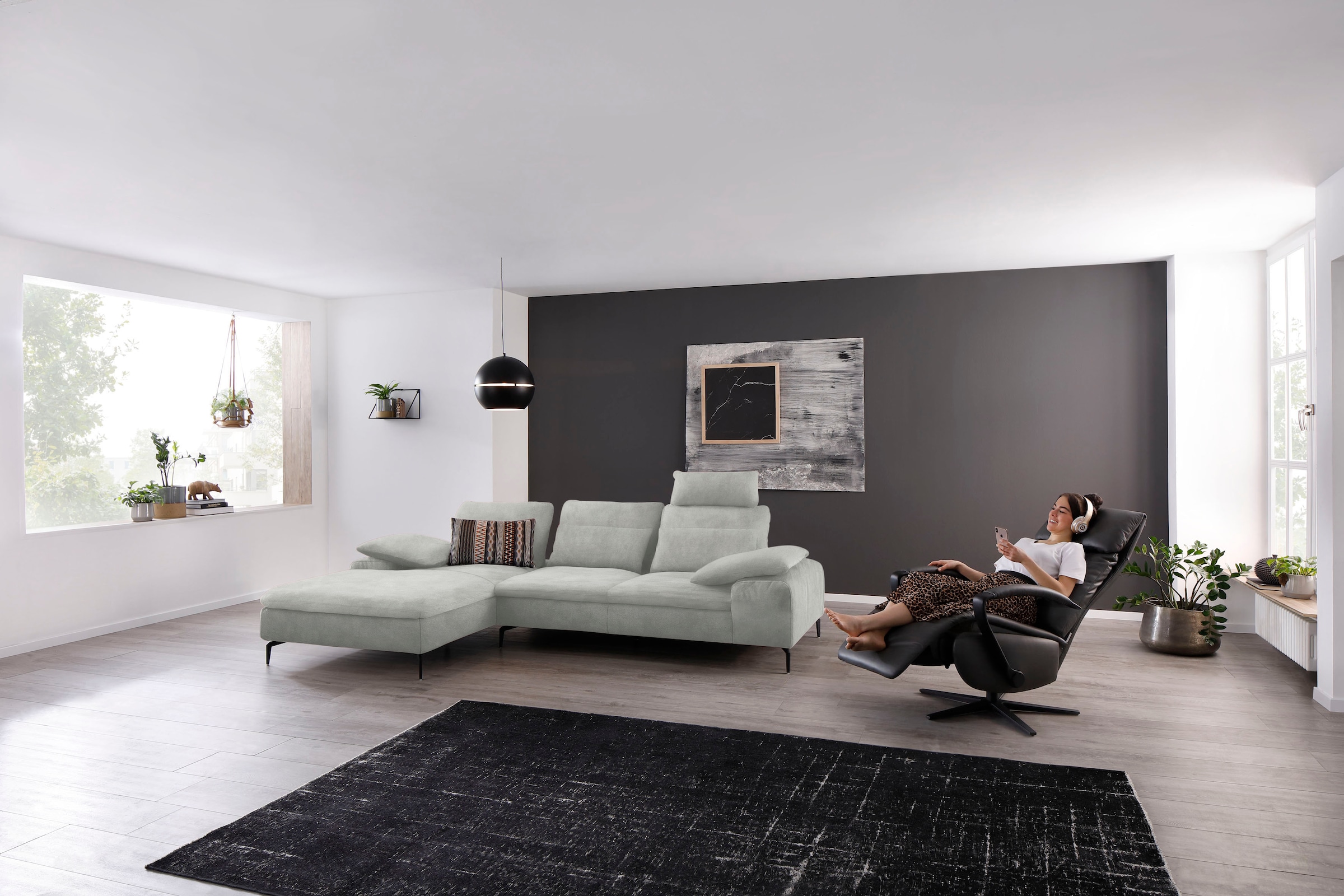 W.SCHILLIG Ecksofa »valentinoo, Designsofa, bequem, elegant und zeitlos, L-Form«, (Set), inklusive Hocker, mit Sitztiefenverstellung, Breite 299 cm