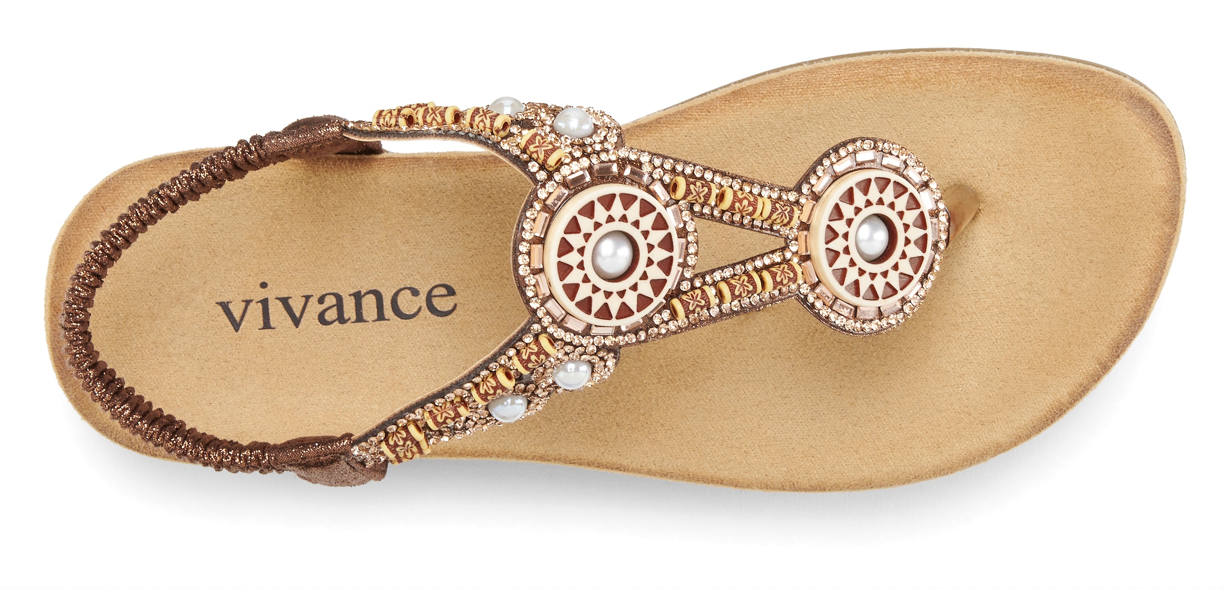 Vivance Zehentrenner  Sandale, Sommerschuh, Pantolette mit Perlen und Steinchen VEGAN