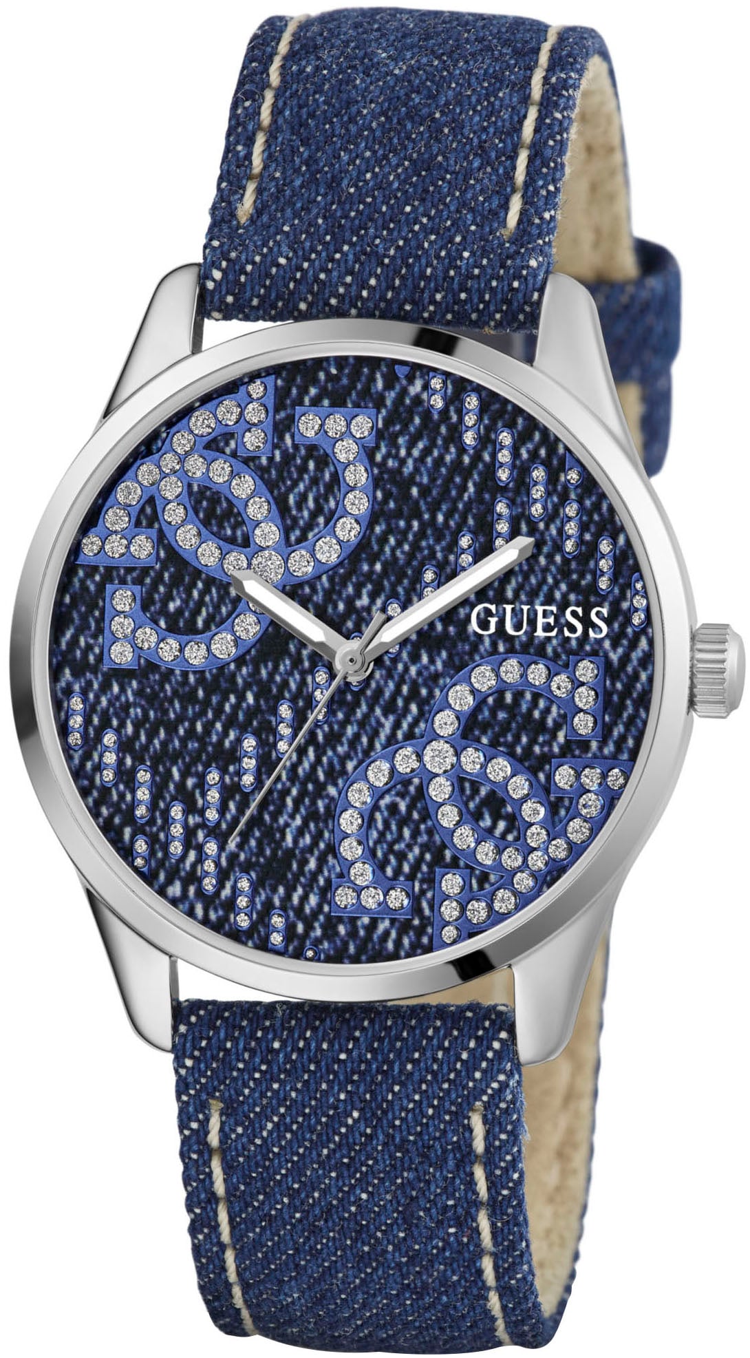 Guess Quarzuhr »G STITCH«, Armbanduhr, Damenuhr, Textilarmband, Mineralglas, analog