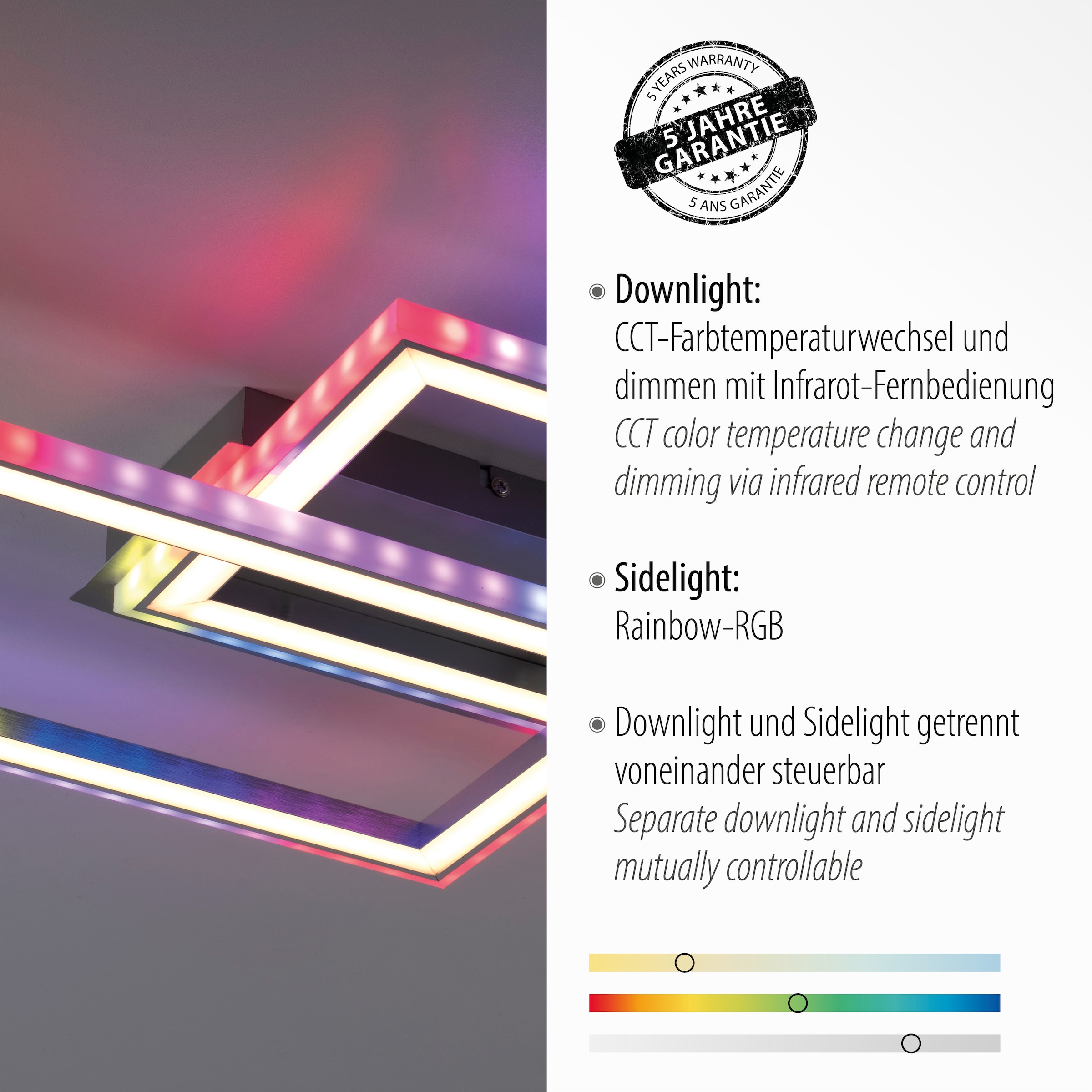 Leuchten Direkt dimmbar | Deckenleuchte Infrarot flammig-flammig, Fernbedienung, über XXL 2 CCT RGB-Rainbow, »FELIX60«, kaufen mit online Jahren LED, inkl., Garantie - 3