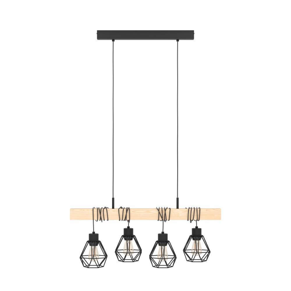 EGLO Hängeleuchte »TOWNSHEND 5, Hängelampe, Stahl und Holz, E27, IP20, Pendellampe, Lampe«, 4 flammig, Leuchtmittel E27 | ohne Leuchtmittel, Hängeleuchte, L70 x B20 x H110 cm, schwarz, braun, 4X60W exkl.