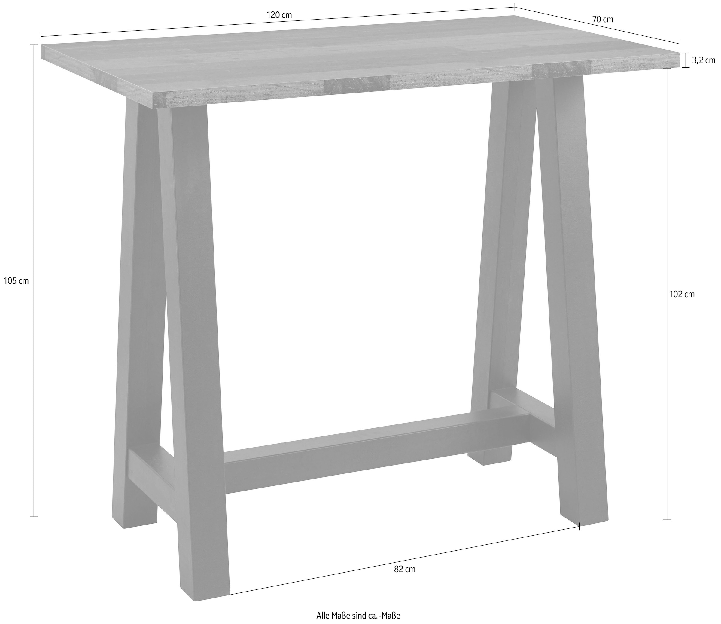 Mäusbacher Bartisch, Gestell in A-Form (Breite 120, 140 oder 160 cm)