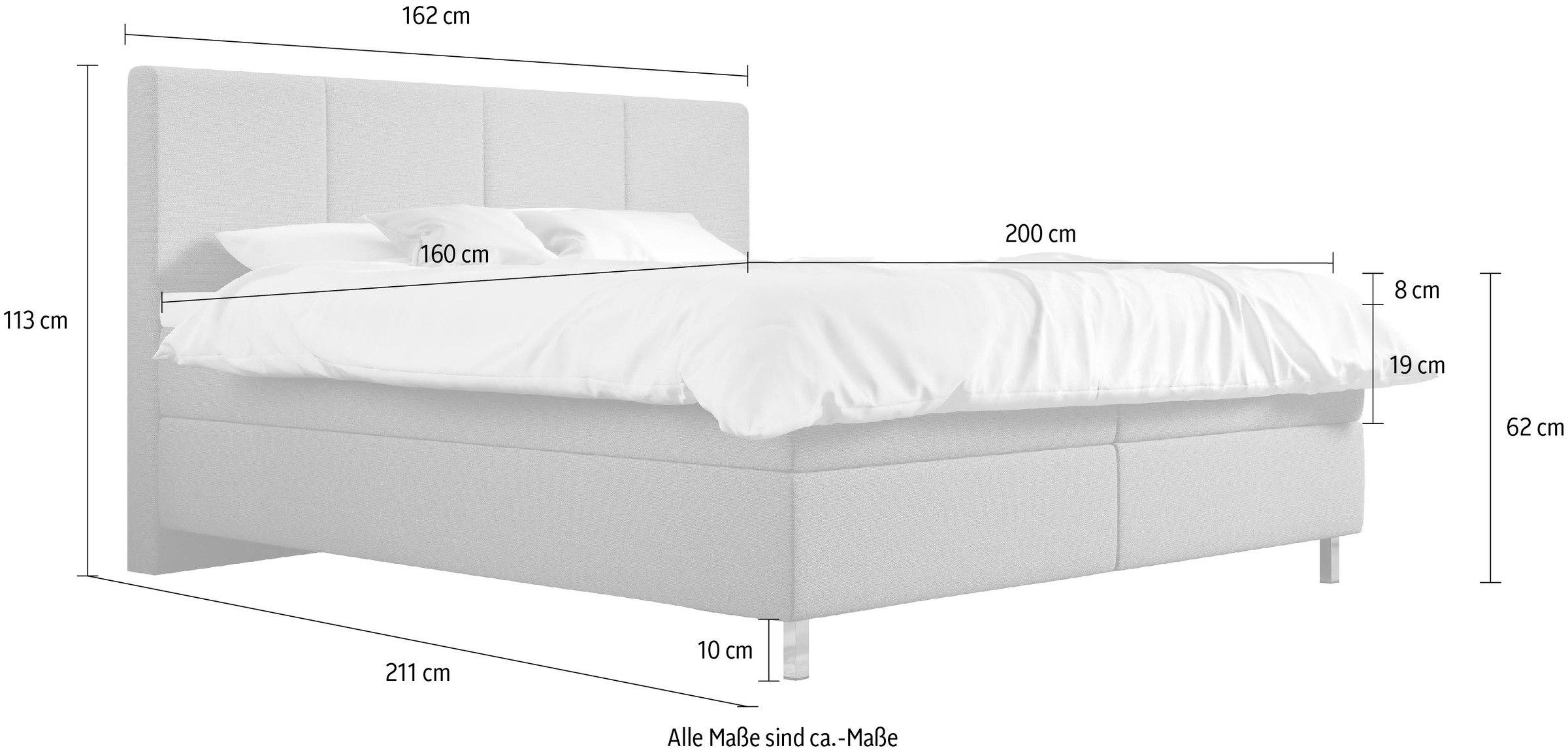 Schlaraffia Boxspringbett »Saga«, GELTEX® Next Topper, Metallfuß in Chrom, niedriges Kopfteilhöhe 113 cm