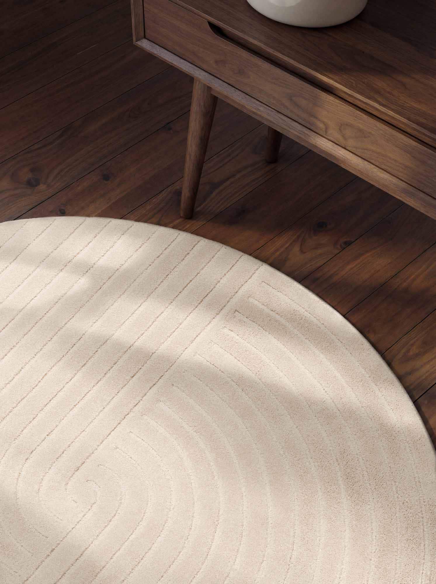 vikosa Wollteppich »Arcora« rund 15 mm Höhe Wolle Handgemacht, Hoch-Tief-Effekt, Geometrisches Linien Wellendesign