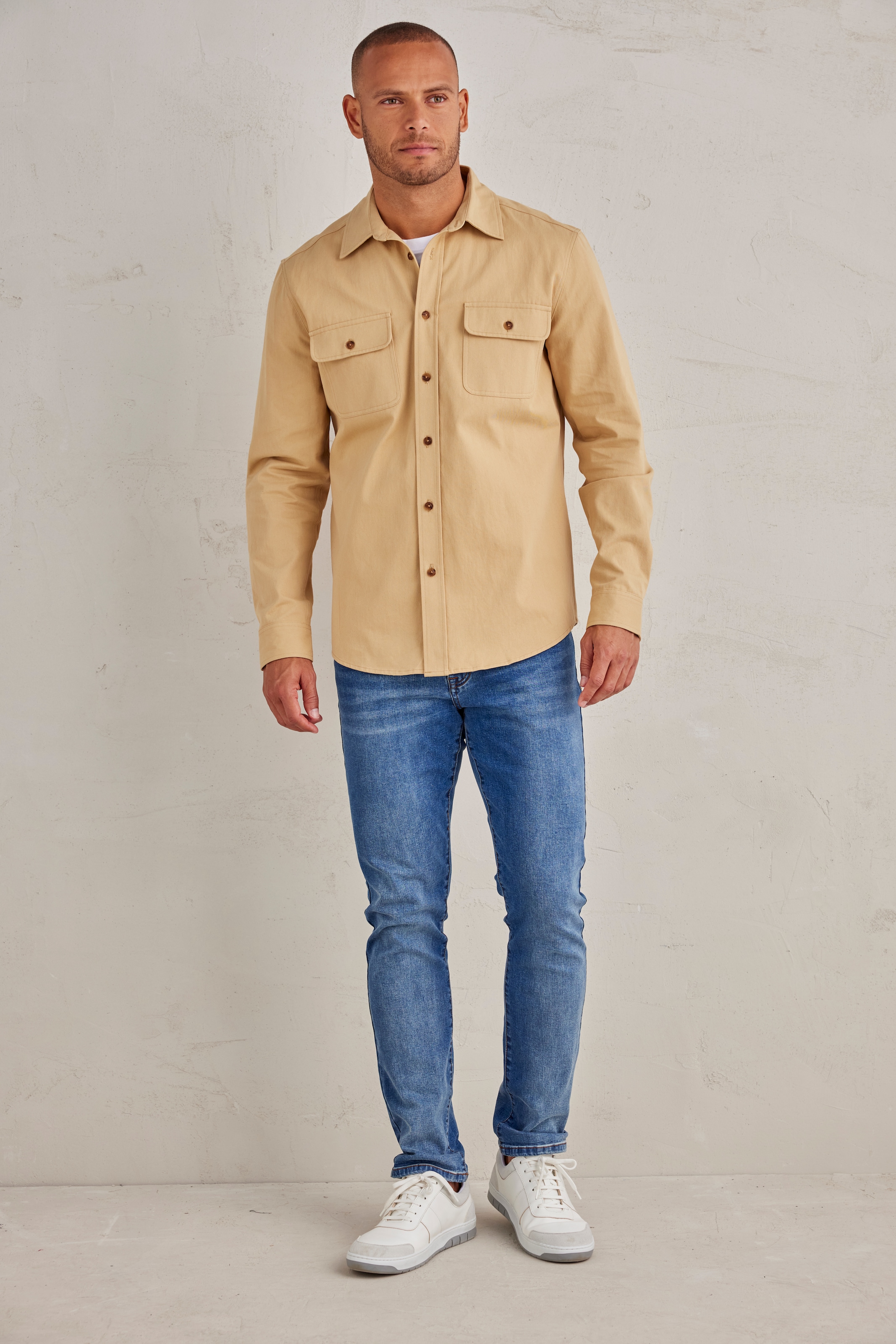 John Devin Langarmhemd Overshirt aus reiner Baumwolle, mit aufgesetzten Taschen
