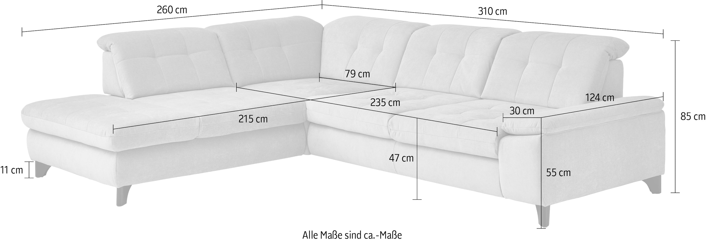 Die PlanBar Ecksofa »MP-IN18012 L-Form mit Kaltschaum-Polsterung« Sitztiefenverstellung, optional Kopfteilverstellung & Schlaffunktion