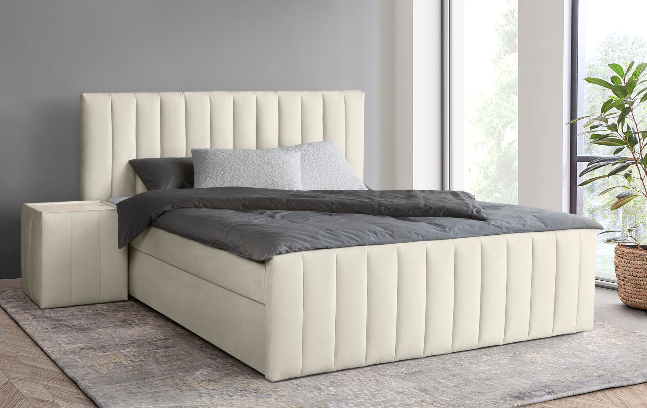 Home affaire, Boxbett »Effy inkl. Bettkasten und Topper, erhältlich in der Breite 180x200cm« verschiedene Härtegrade wählbar, cream, Holz teilmassiv, 