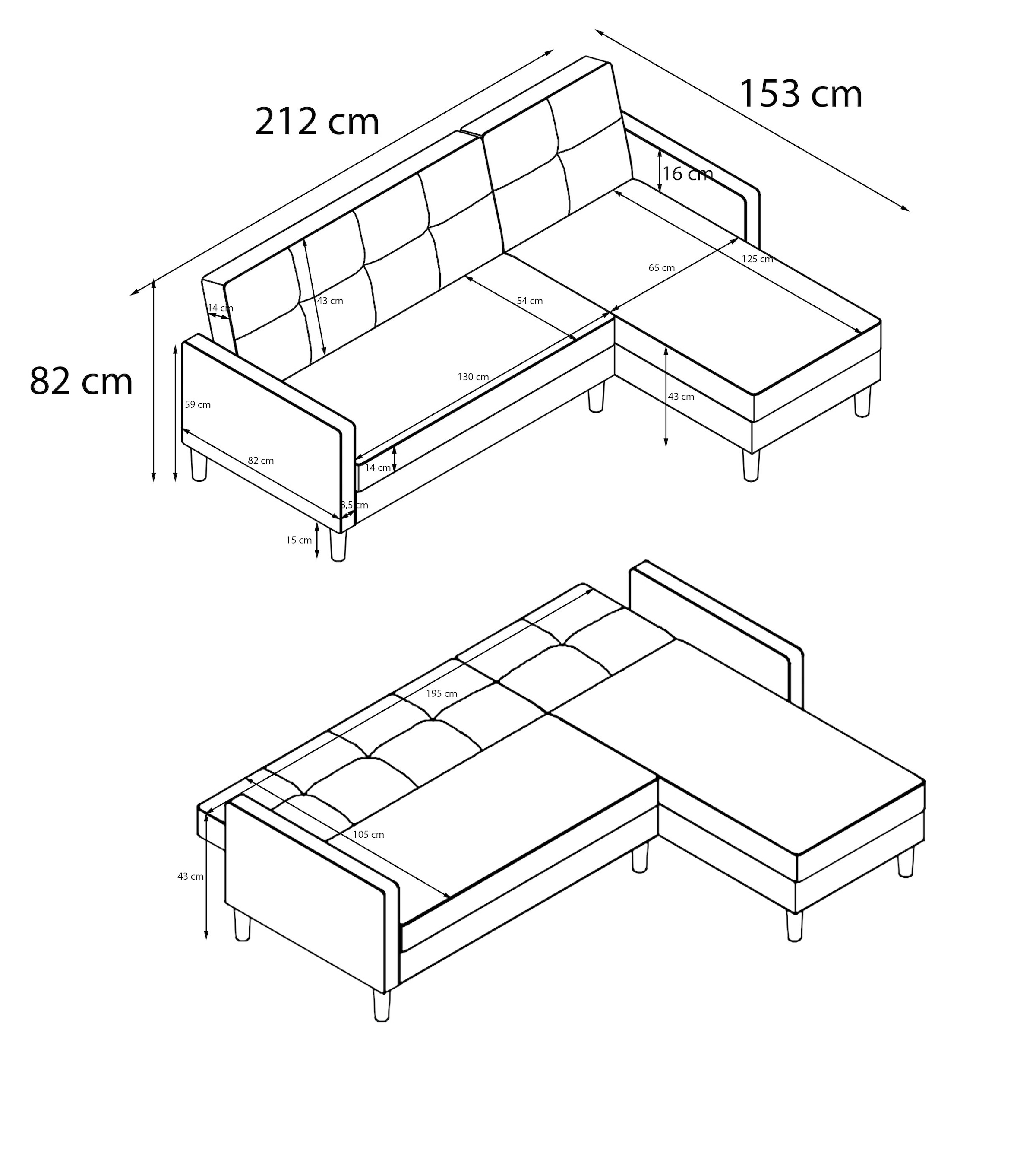 Dorel Home Ecksofa »Lilly, L-Form,«, mit Bett-Funktion, Recamiere beidseitig montierbar, Sitzhöhe 43 cm