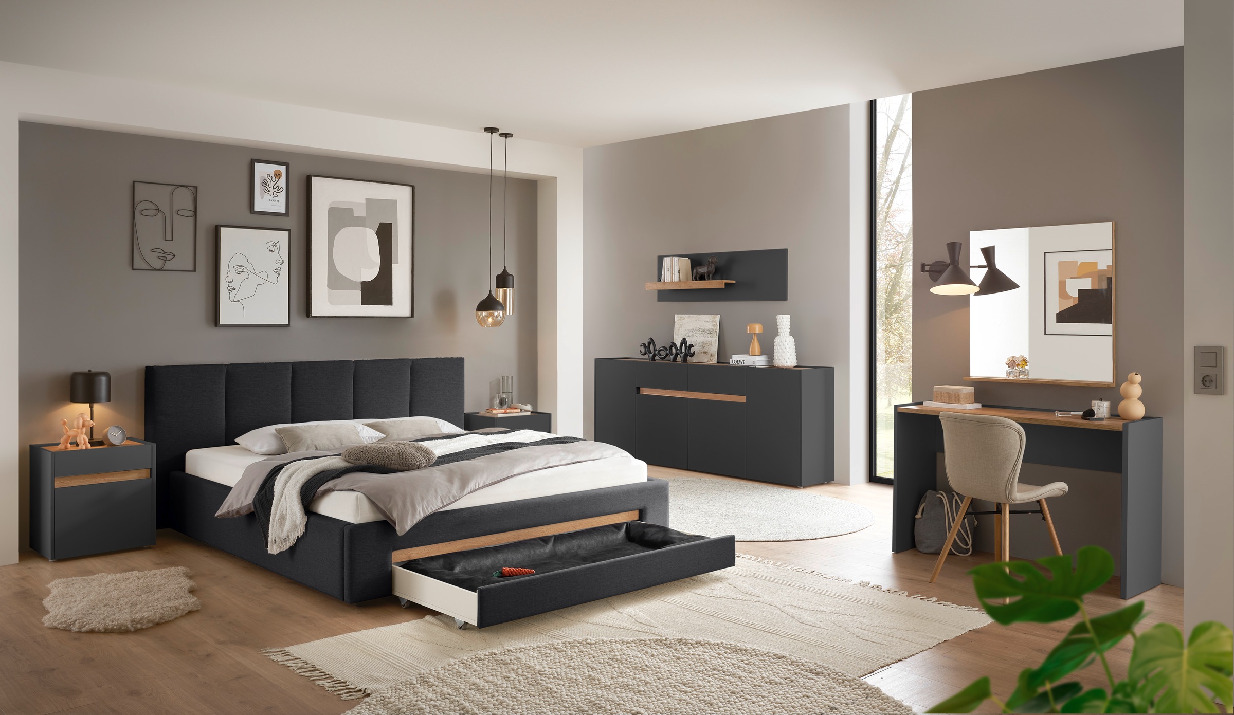 INOSIGN Polsterbett »CiTY/GiRON, Bettgestell mit Bettkasten, gepolstertes Stauraumbett«, mit Hundebett oder Stauraumschublade, Bezug Cord-oder Leinenoptik