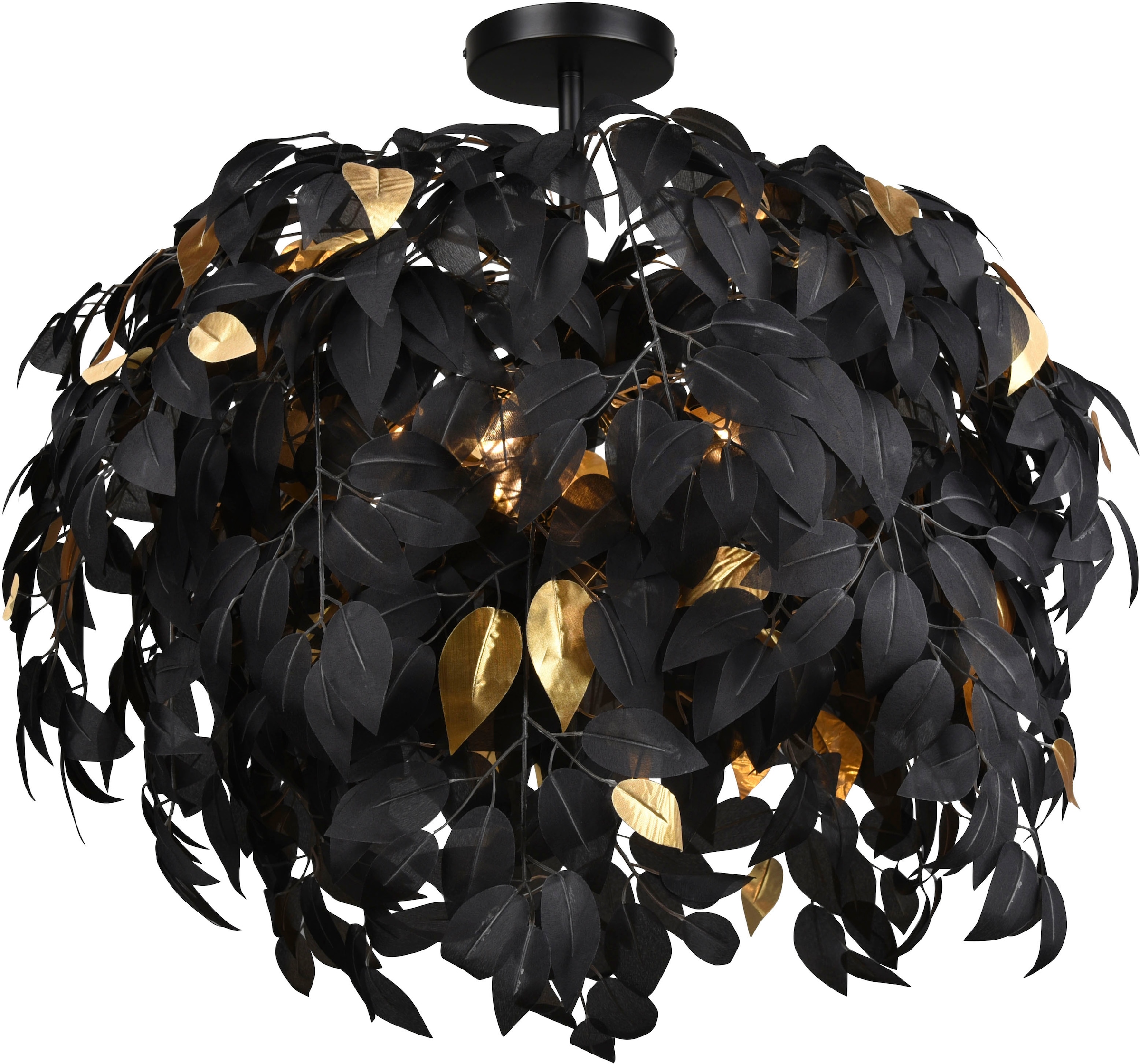 TRIO Leuchten Ø Design | Jahren flammig-flammig, max 3xE14 online Deckenlampe kaufen schwarz-gold, XXL mit 3 Blatt Deko »Leavy«, exkl Garantie Deckenleuchte 28W, 3 70cm