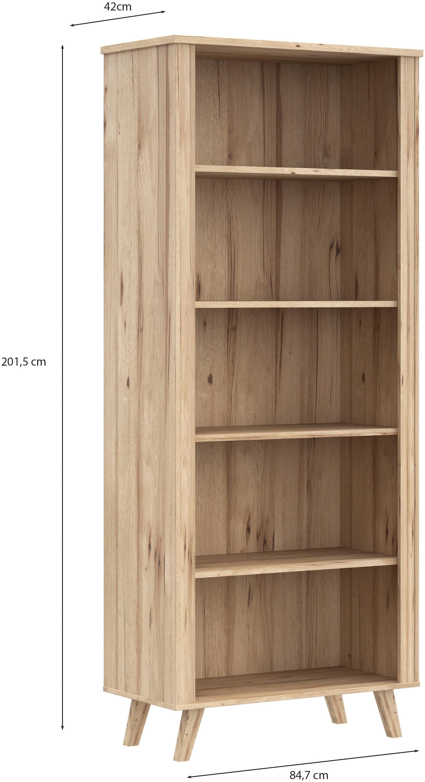 FORTE Wandregal »Vankka Regal breit«, (B/H/T 84,7/201,5/41,7 cm), breites Regal, Holzfüße, 5 offene Fächer, Einlegeböden variabel