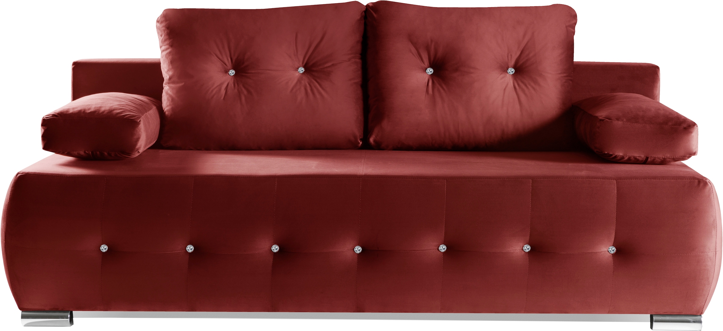 WERK2 Schlafsofa »Monaco Design Bettsofa, pflegeleichter Samtoptik Bezug, Breite 205cm«, 2-Sitzer Schlafcouch mit Bettkasten & funkelnden Ziersteinchen