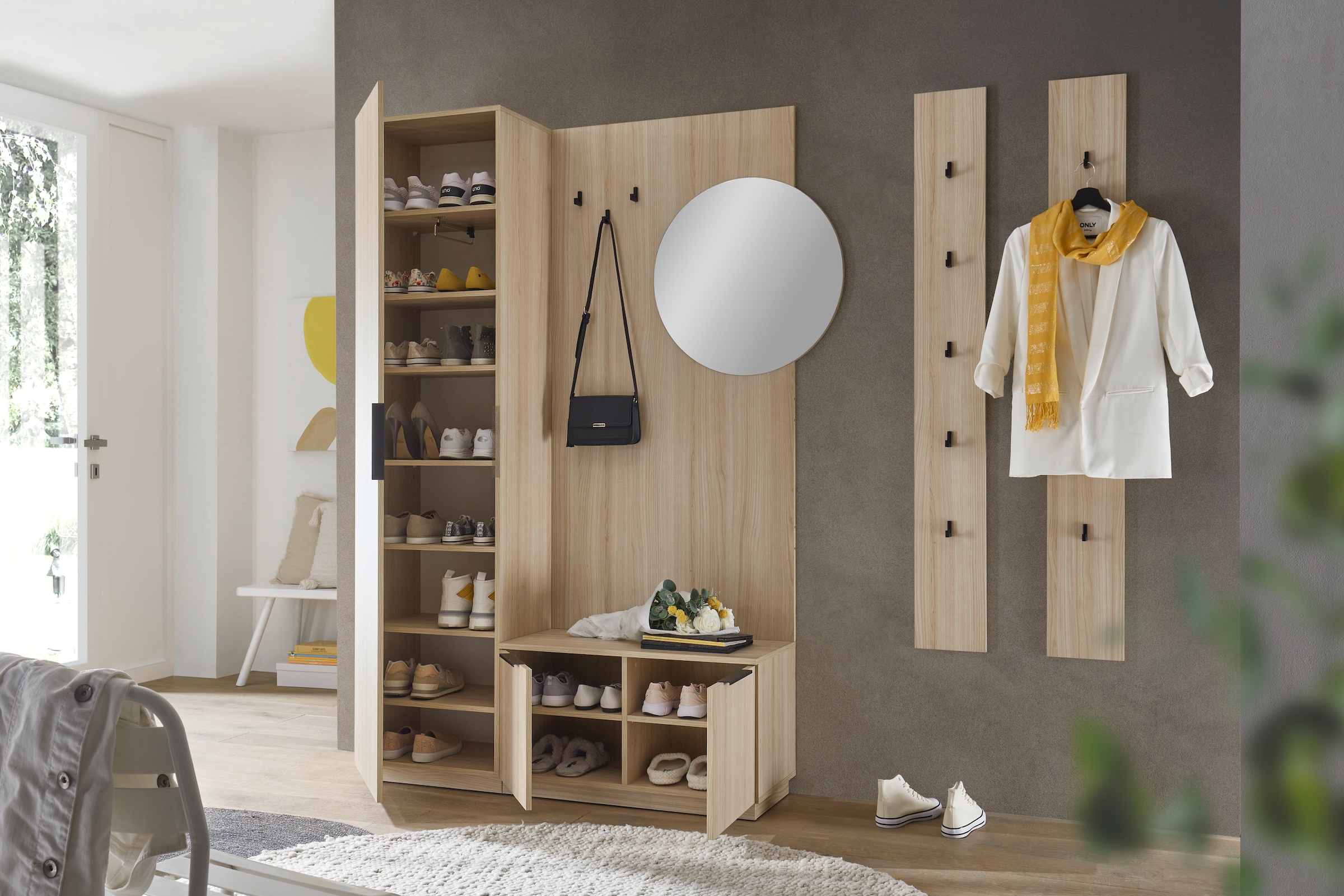 HBZ Kompaktgarderobe »Jimmy, Melaminbeschichtung, Griffleiste« 1 Stk. tlg. Breite 210cm, 4 Komponenten, Melaminbeschichtung