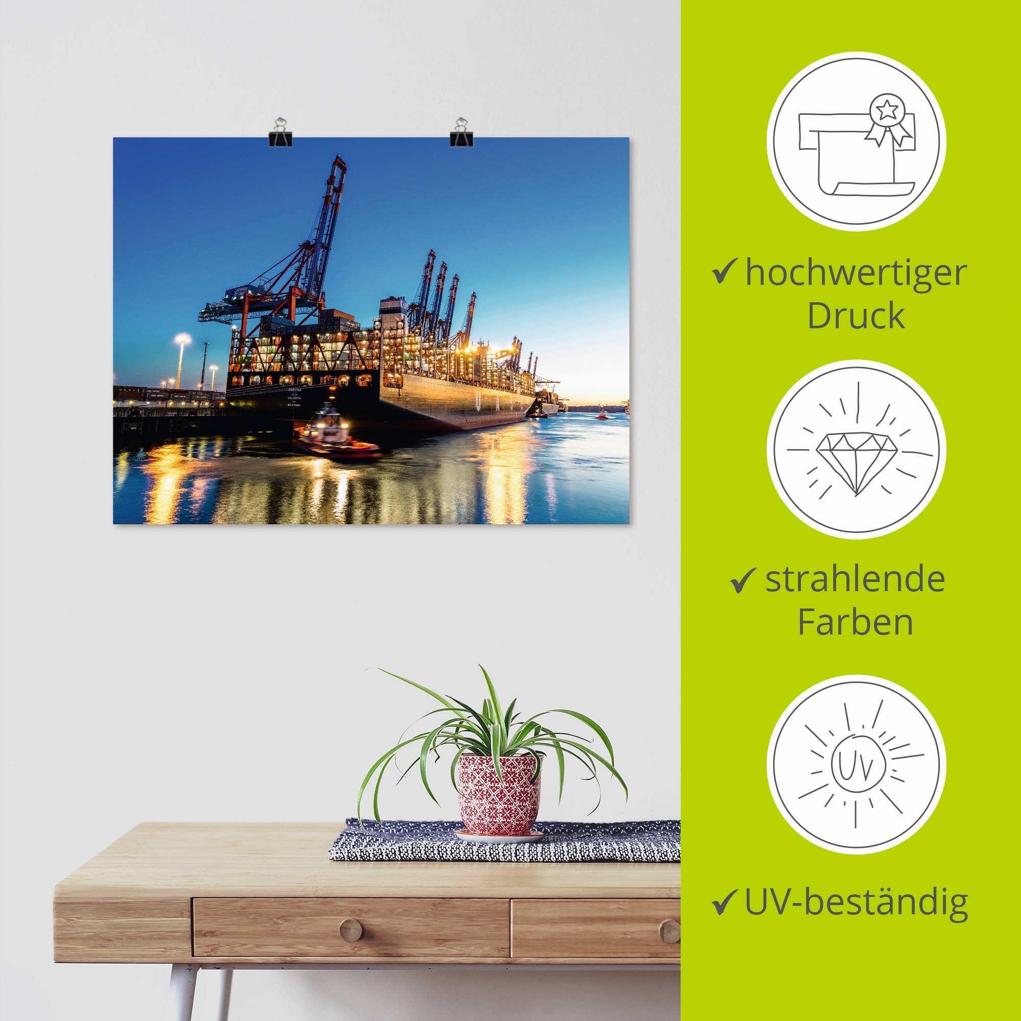 Artland Wandbild »Hamburg Hafen«, Deutschland, (1 St.), als Leinwandbild, Poster in verschied. Größen