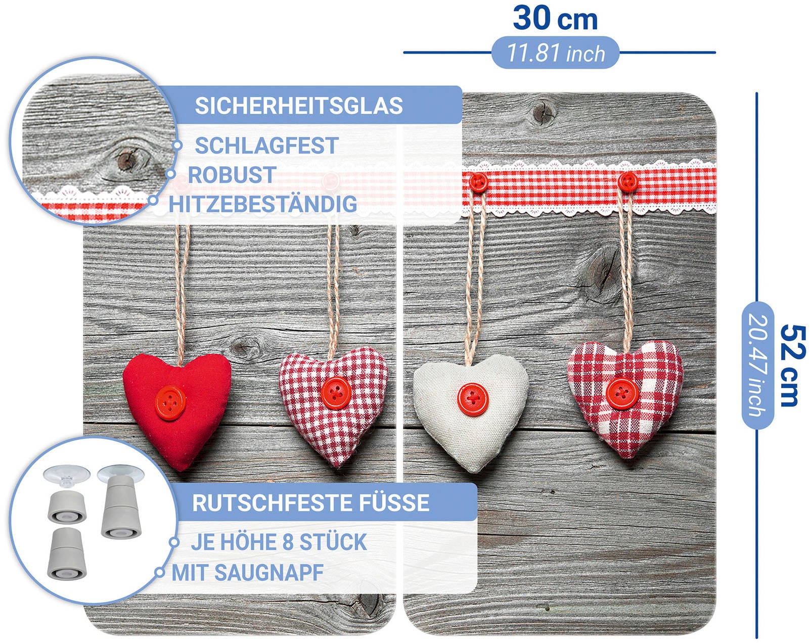 WENKO Herd-Abdeckplatte »Universal Modell Herzen« Herdabdeckung für alle Herdarten, kratzfest, mit rutschfesten Füßen