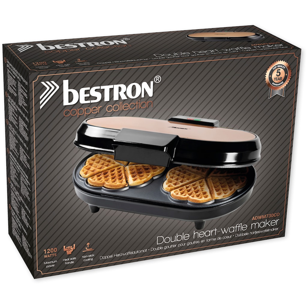 bestron Waffeleisen »ADWM730CO«, 1200 W, für klassische Herzwaffeln, mit Backampel & Antihaftbeschichtung