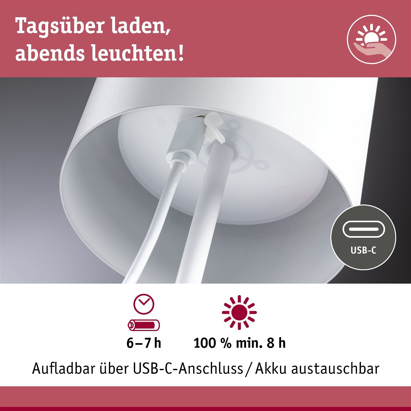 Paulmann LED Außen-Tischleuchte »Mobile Tuni IP44 2700K dimmbar 2,8W USBC« 1 Stk. Warmweiß