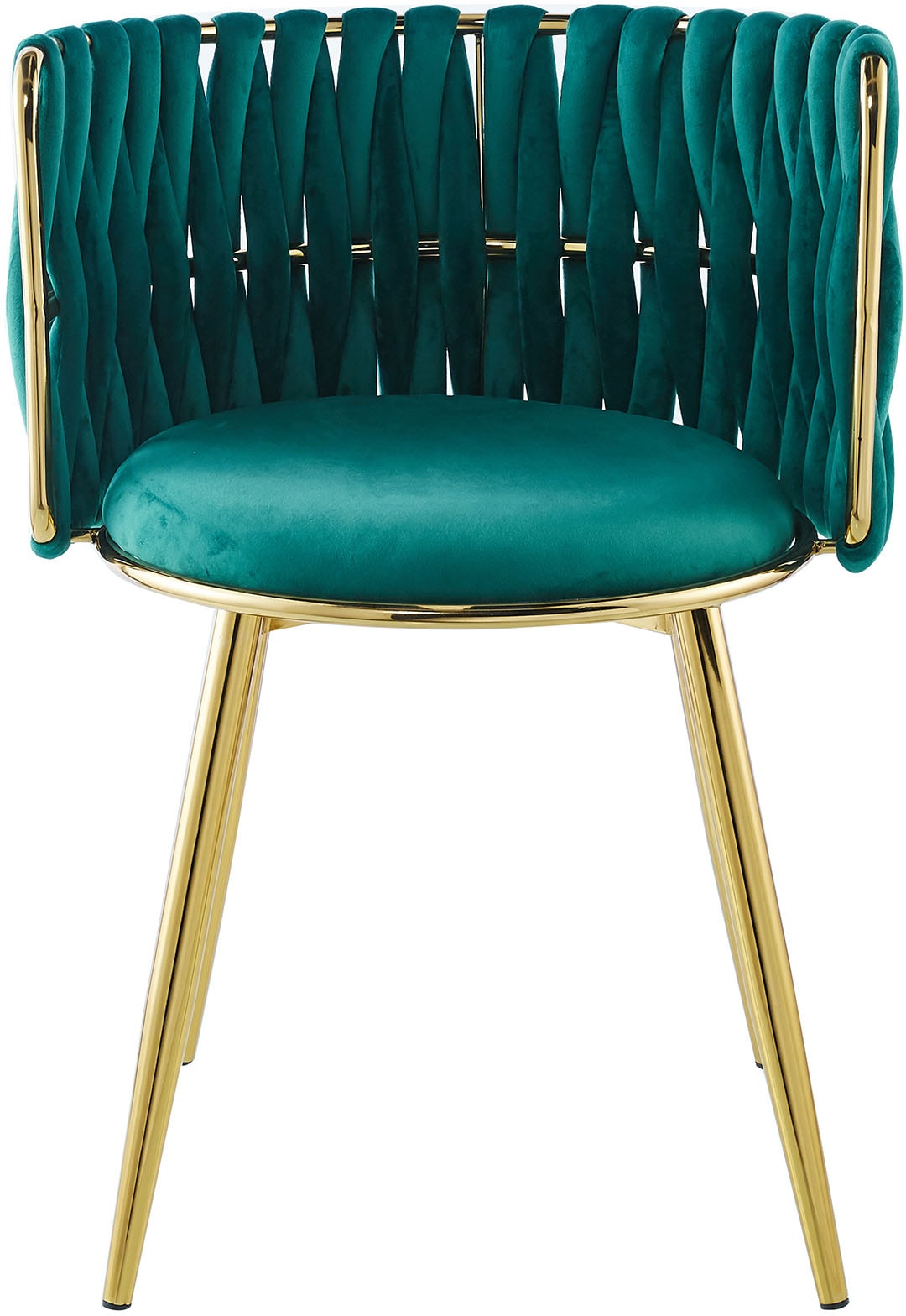 Kayoom Polsterstuhl »Stuhl Melly 125 2er-Set,tolles Design der Rückenlehne, runde Sitzfläch« (Set) 2 Stk.ausgefallen geflochtene Rückenlehne, Samtbezug, goldene Beine