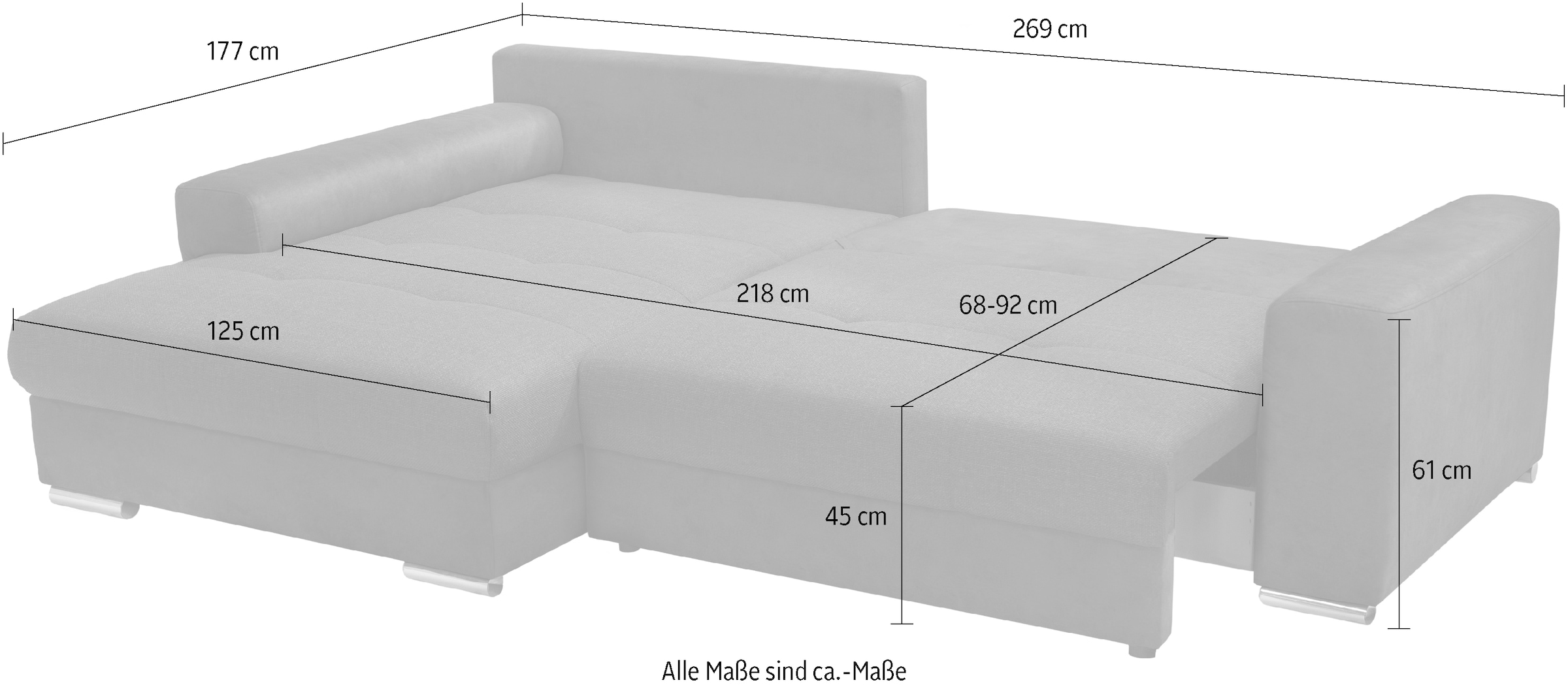 exxpo - sofa fashion Ecksofa »Larnaca, inkl. Bettfunktion und Bettkasten, bequem und komfortabel,« mit extrabreiten Rückenkissen und 2 Zierkissen