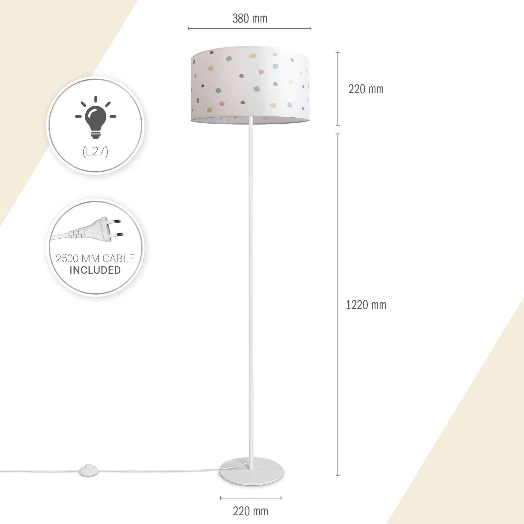Rund Garantie »Luca Textil E27 mit Stoffschirm kaufen | 3 Stoff Stehlampe online XXL Dots«, Wohnzimmer Home Lampenschirm Paco Jahren Punkte