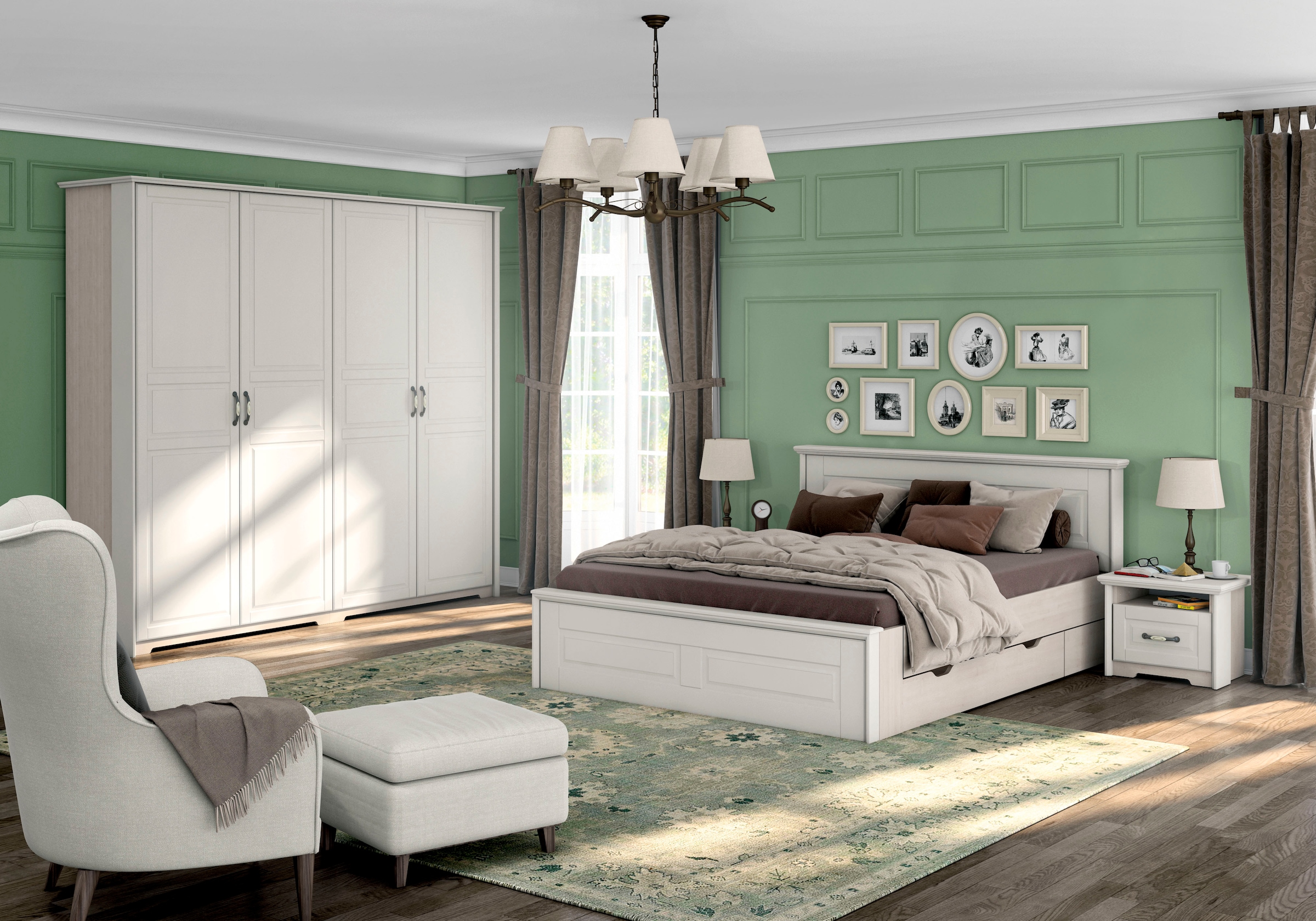 Home affaire Bettgestell »Evergreen, UV lackiertes MDF, FSC-zertifiziert, Made in Europe«, (optional passende Stauraumschubladen und Nachttische erhältlich), Holzbett im klassischen Landhaus Stil, 160x200cm Liegefläche